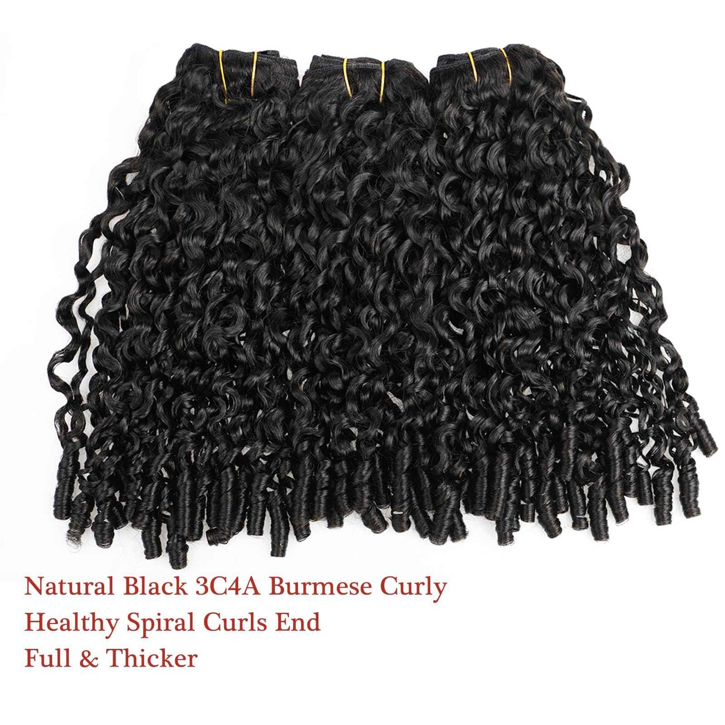 YMS 3C4A Burmese Curly Human Hair Bundles 12 Inch One Curly Bundle Unprocessed Burmese Raw Hair Extension Real Human Hair 16A Natural Color Spiral Curly End Human Hair Weft Extensions