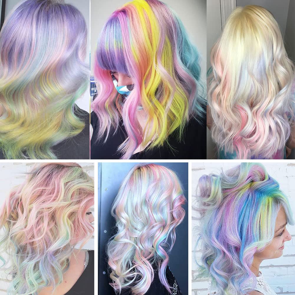 FAIRY COLOR 10 PCS Colored Hair Extensions, Multi-colors Party Highlights Clip in Heat-Resistant Synthetic Hair Extensions 21 Inch (Light blue Light pink Light green Light purple Yellow)