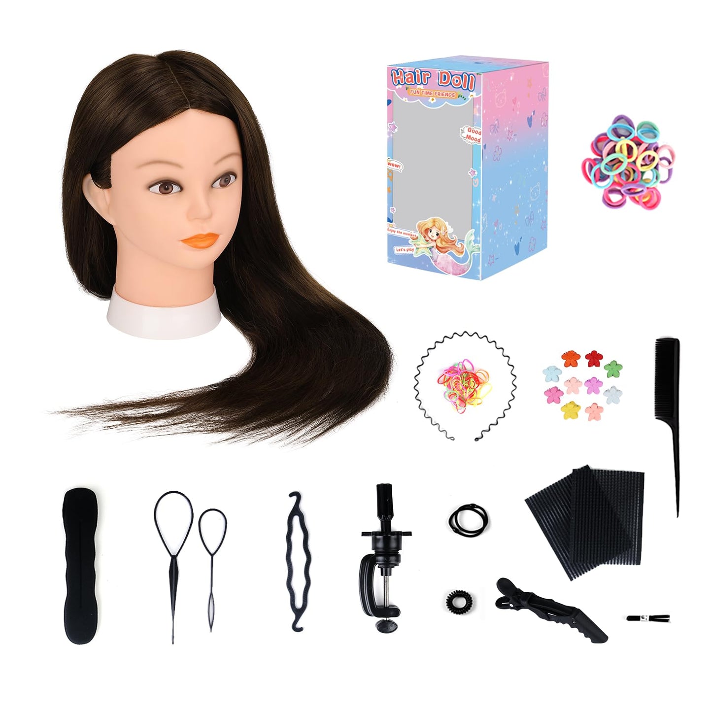 Mannequin Head with 70% Human Hair, Yofuly 26" Dark Brown Real Human Hair Training Head, Cosmetology Doll Head with Clamp Holder & Tools, Practice Doll Head for Hair Styling, Braiding, Curling,Cutting