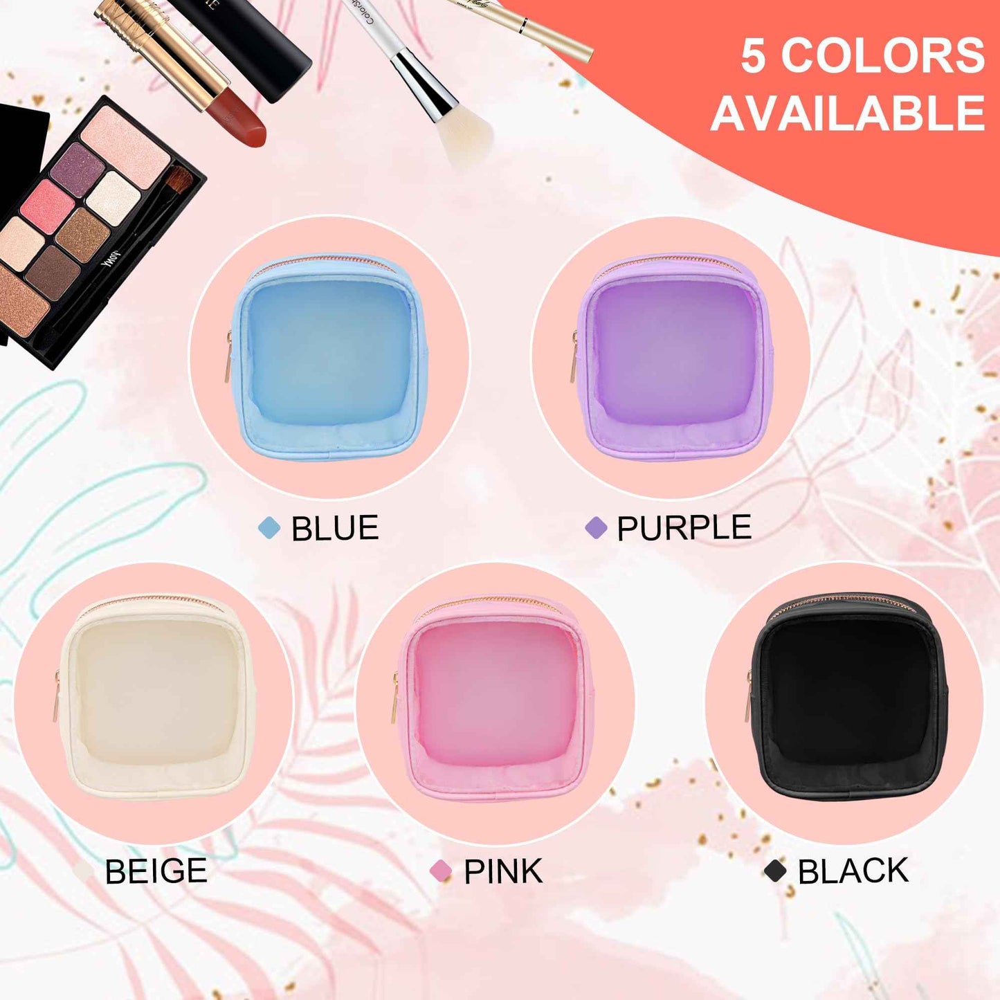 Ebbniur Clear Makeup Bag for Purse 2 Pcs Small Nylon Zipper Pouch Mini Travel Cosmetic Bag Clear Toiletry Bags for Traveling Cute Makeup Organizer for Women (2pcs black clear)