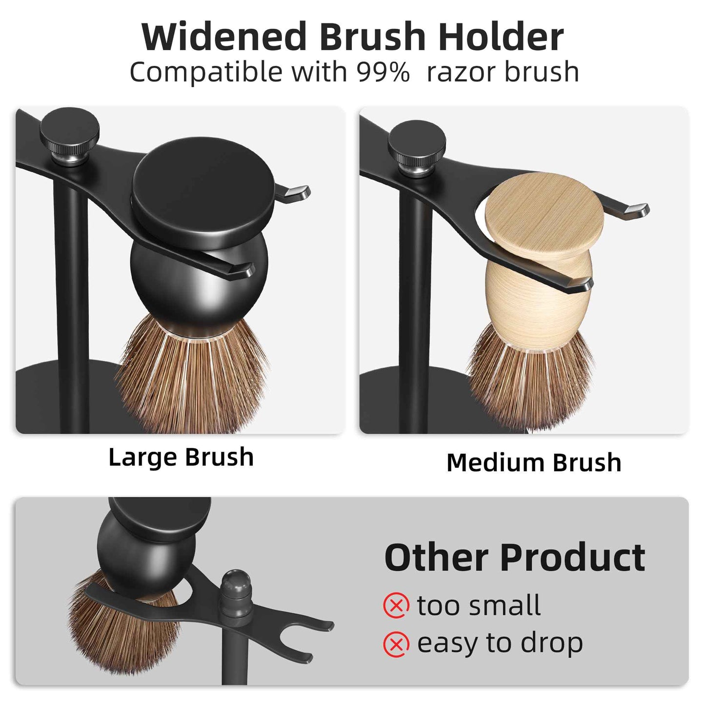 pickpiff Safety Razor Stand With Brush Holder, Black Heavy Duty Metal Shaving Holder for Men, Extra Wide Openings, Fits Most Brushes and All Kinds Of Razors