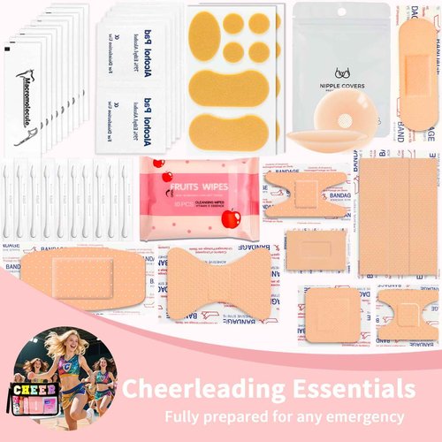 Bumaeu Cheerleading Essentials Kit Over 70 Pieces with Emergency Supplies and Waterproof Makeup Bag