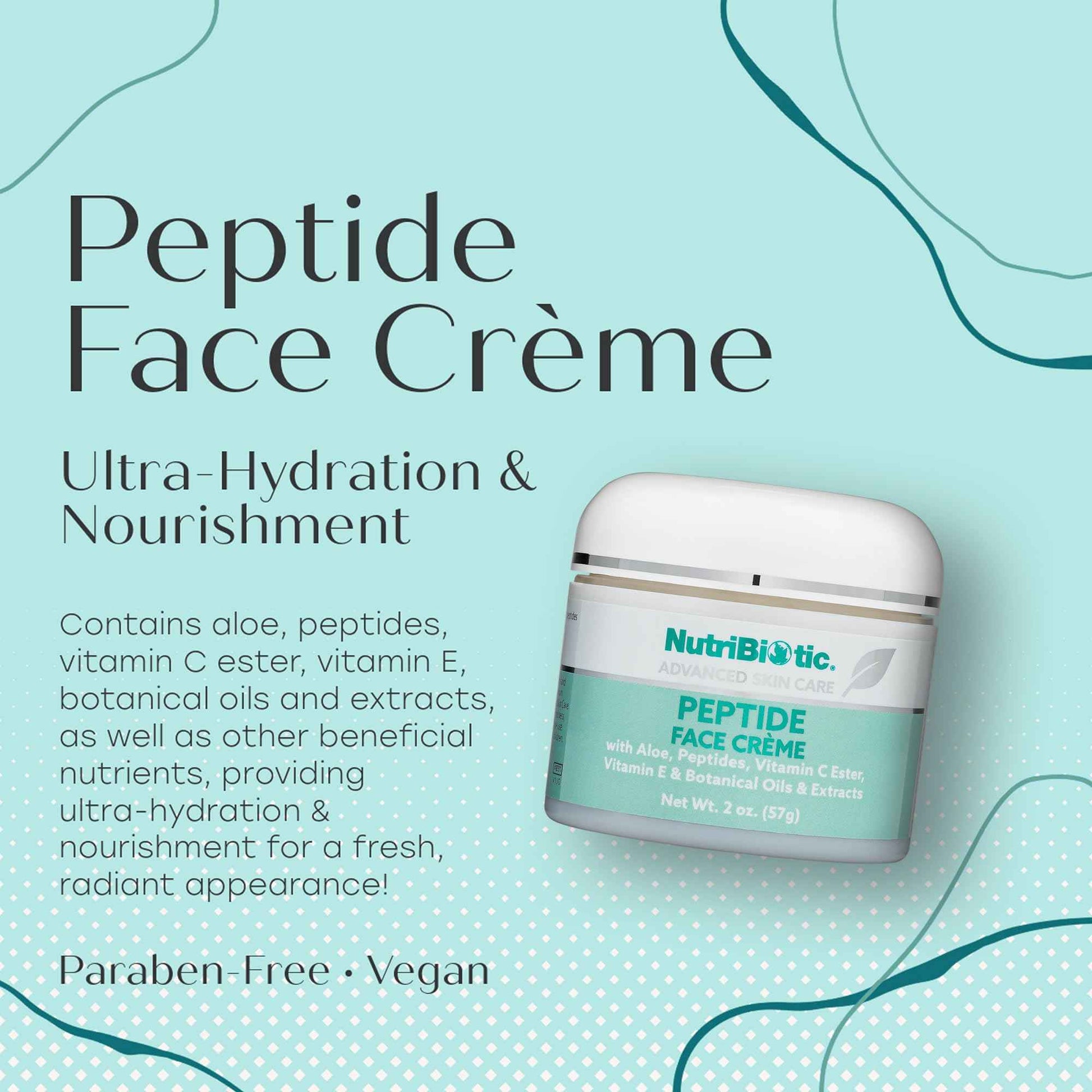 NutriBiotic – Peptide Face Creme with GSE, 2 Oz | Ultra-Hydrating | Collagen Synthesis Support | with Botanical Extracts & Oils & Vitamin E | Natural Fragrance & Paraben Free (Pack of 2)