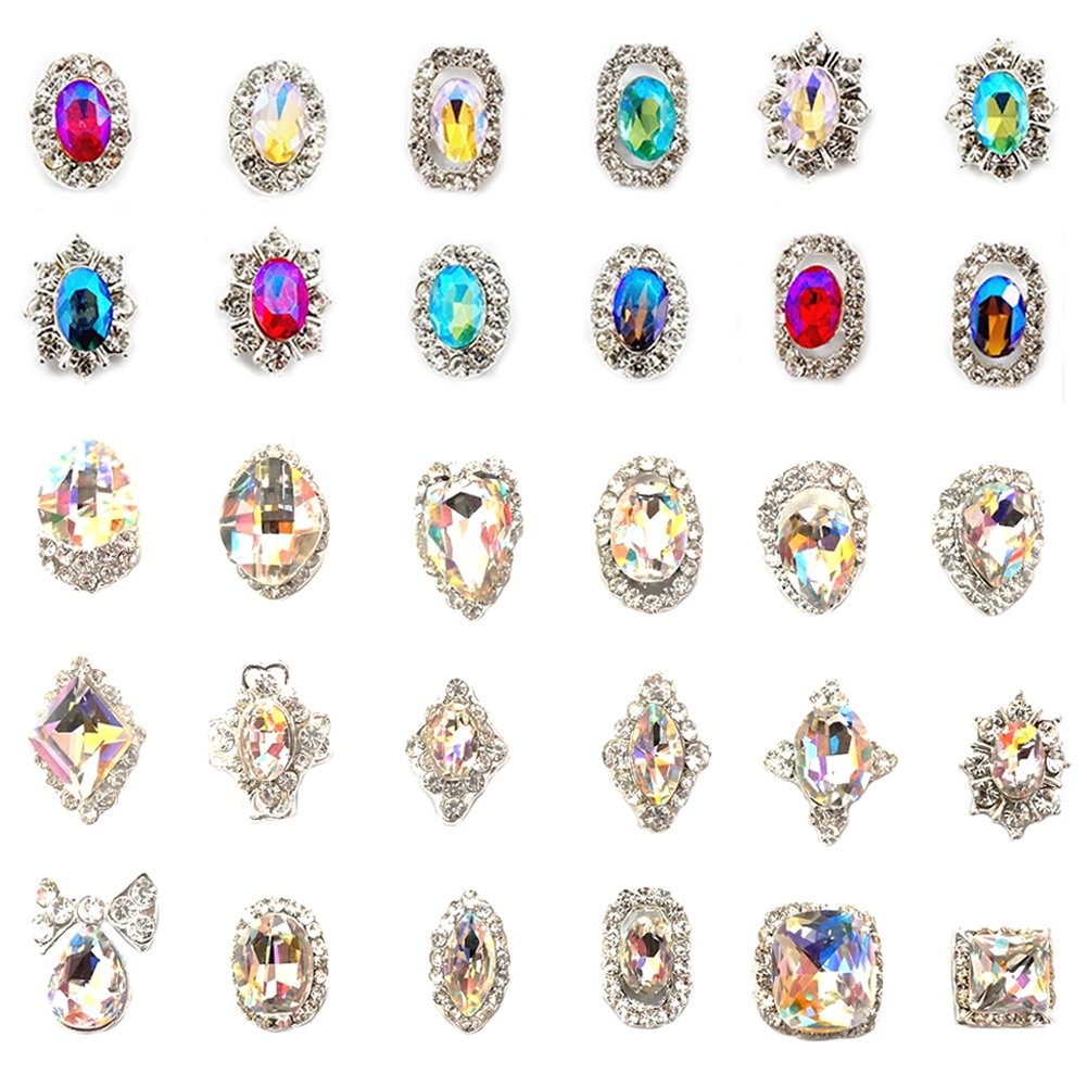 JIEPING Rhinestone Nail Art Decoration Glitter Charming Shiny Faux Gem 3D DIY Nail Art Tips (18Pcs/Bag+12Pcs/Bag)