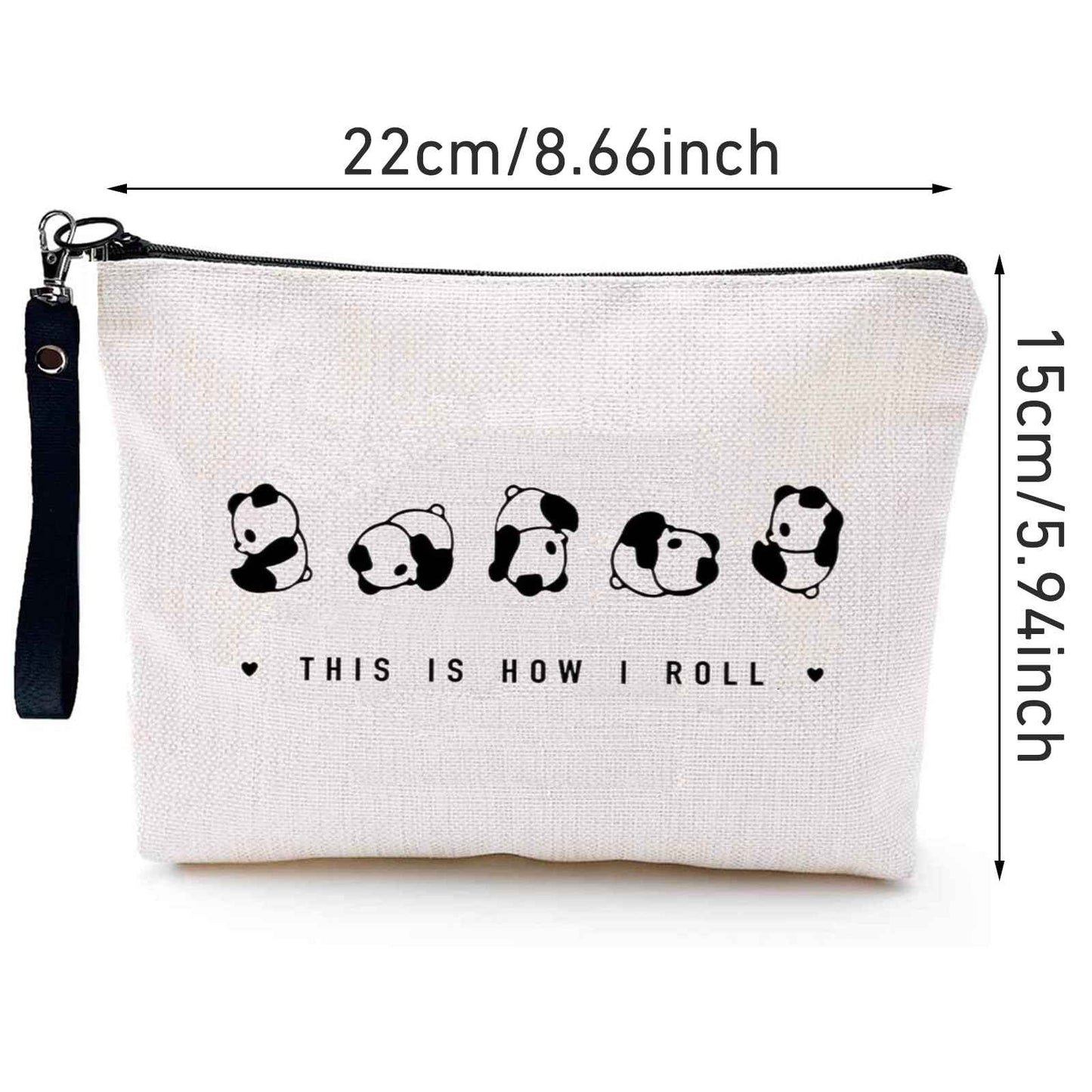 Finpletai Cute Panda Makeup Bag, This is How I Roll Cosmetic Bag, Panda Lover Gifts, Funny Panda Bag for Women Girls Sister Daughter Linen Zipper Travel Toiletry Bag(Roll Panda)