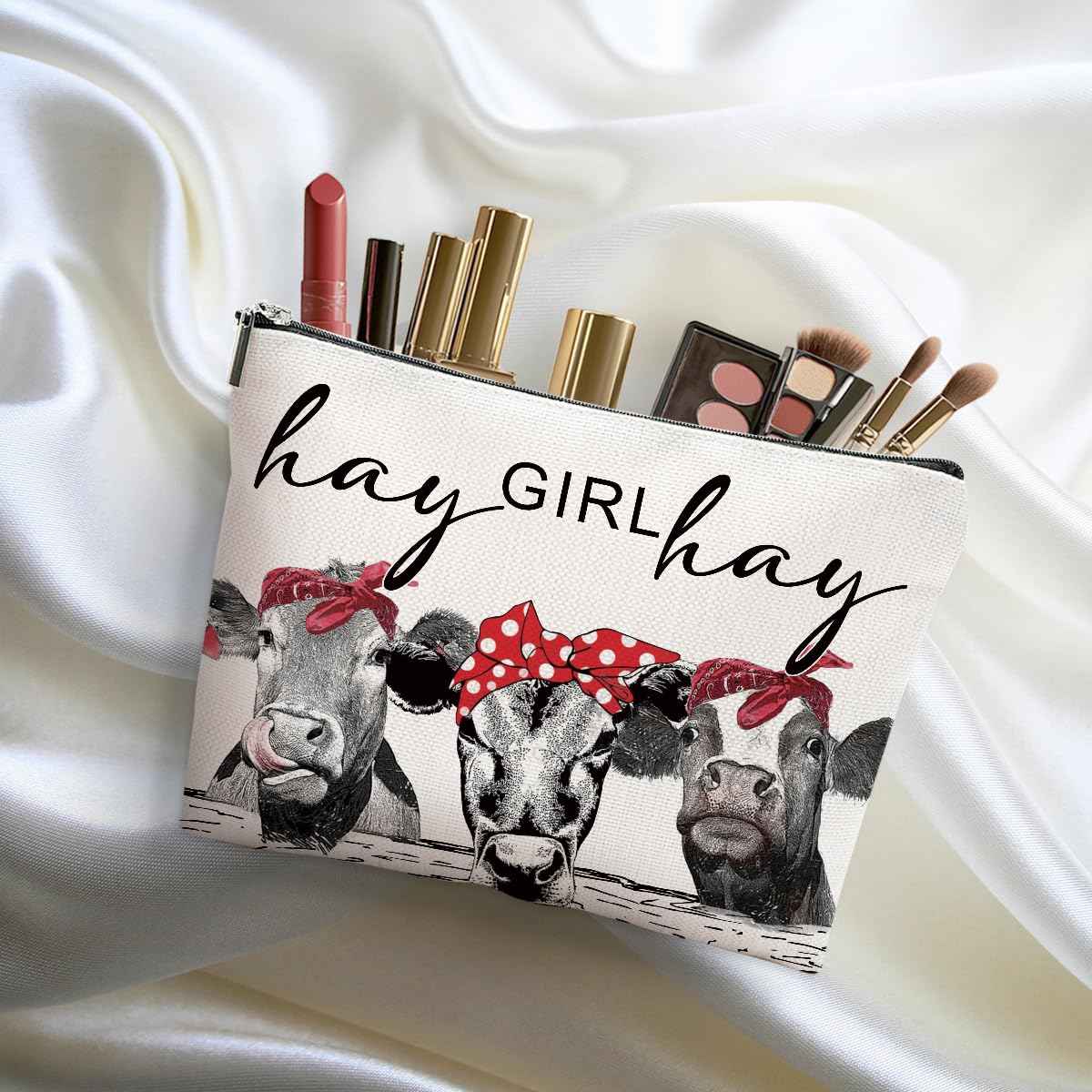 DHKG 2pcs Funny Farm Animals Cow Stuff Western Makeup Bag, Farm Animals Cosmetic Bag Cow Gifts for Women Female Girls Sister BFF, Christmas Birthday Gift, Western Stuff Travel Toiletry Bags