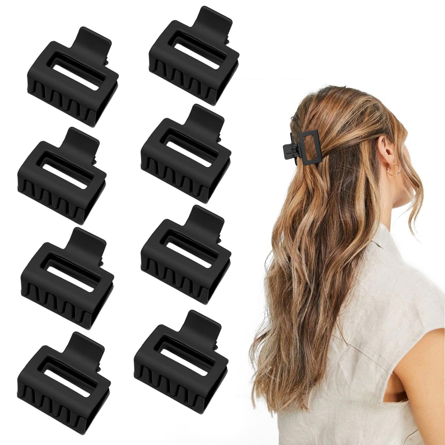 Claw Hair Clips for Women and Girls, 2" Matte Rectangle Clips for Thin or Thick Hair, Nonslip Hair Jaw Clips (8pcs Black)