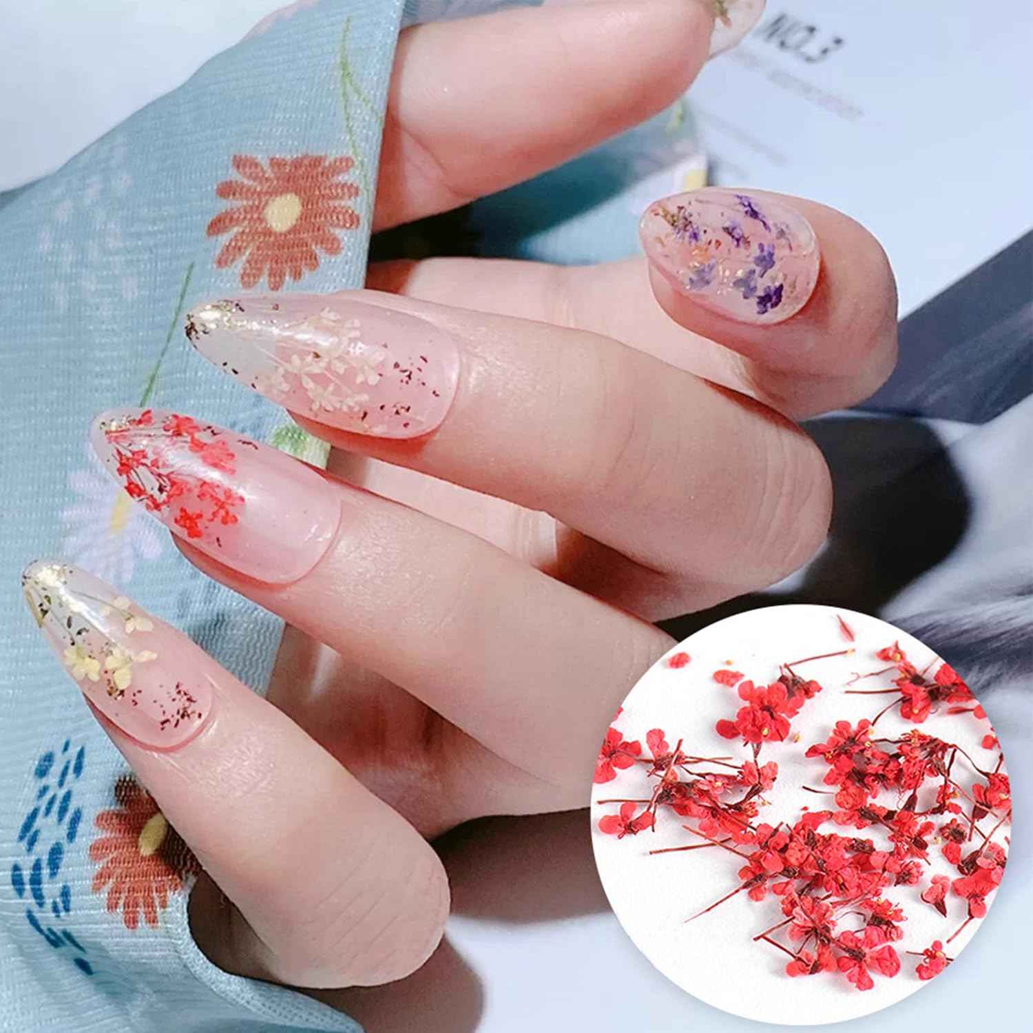 SILPECWEE 8 Boxes Dried Flowers for Nails Mini Real Nail Flowers 3D Dried Flowers Nail Stickers Nail Decor Manicure Design Nail Decorations for Makeup DIY Craft Accessories