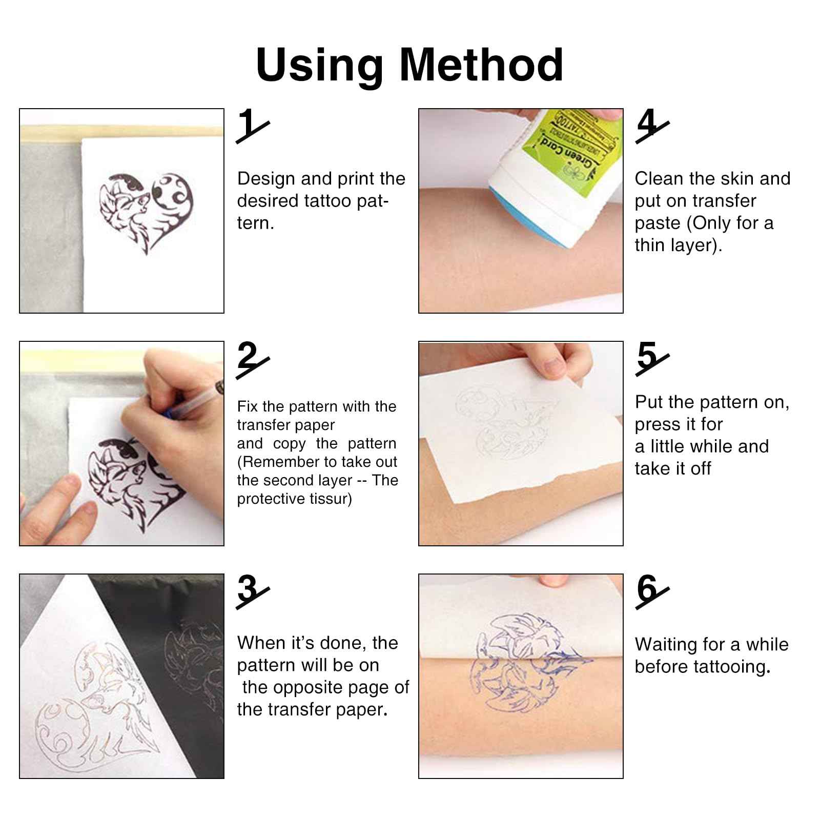 Tattoo Transfer Paper, Urknall 100 Sheets Tattoo Stencil Paper A4 Size Transfering Papers 4 Layer Tracing Papers Thermal Stencils Paper DIY and Thermal Print Tattooing Supplies