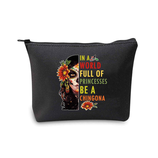 JXGZSO Mexican Lady Cosmetic Bag In A World Full Of Princesses Be A Mexican Makeup Bag Badass Women Gift (Mexican women black)