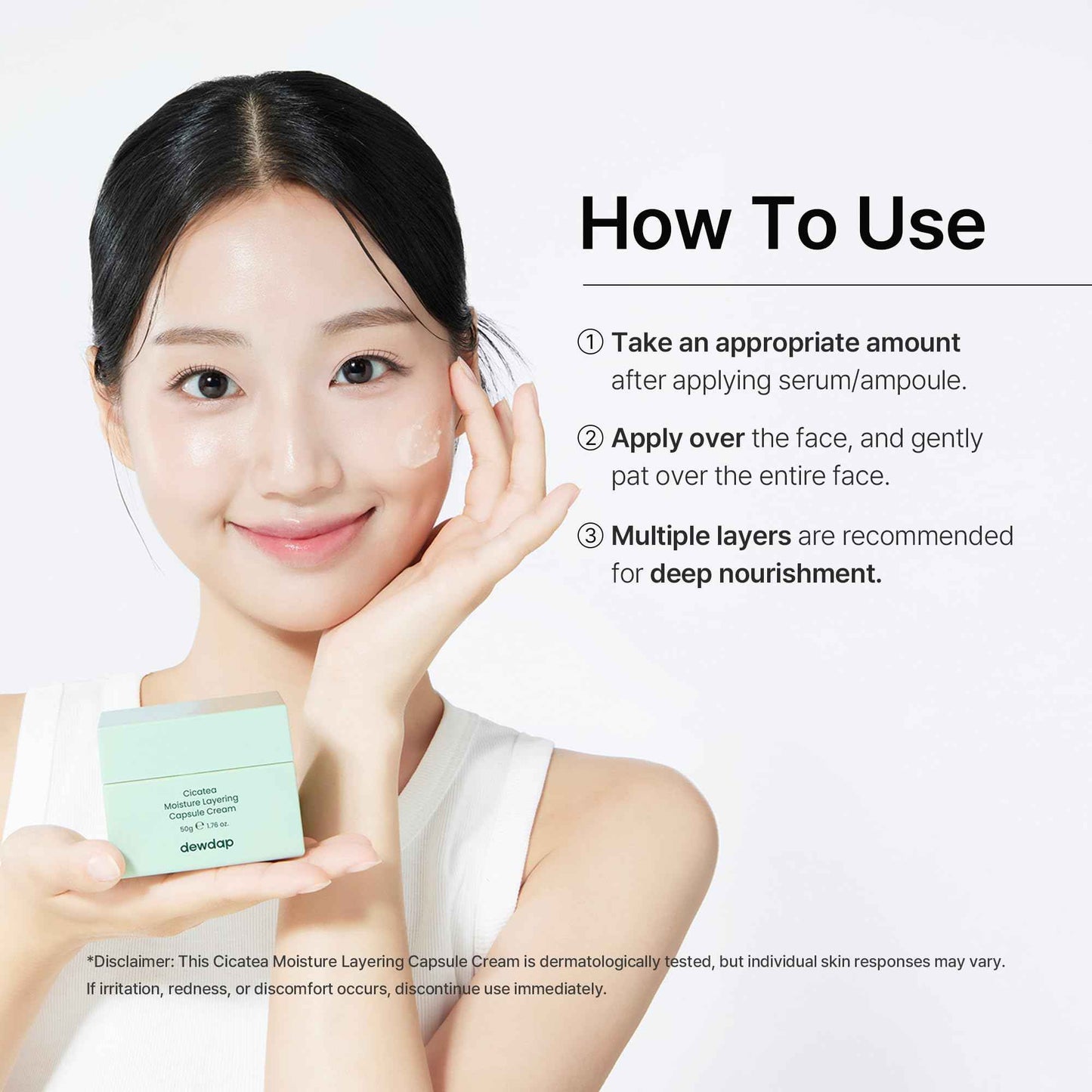 DEWDAP Cicatea Moisture Layering Capsule Cream, Niacinamide, Centella Asiatica for Deep Hydration, Face Moisturizer for Sensitive Skin, Korean Skincare (1.69 Fl Oz / 50ml)