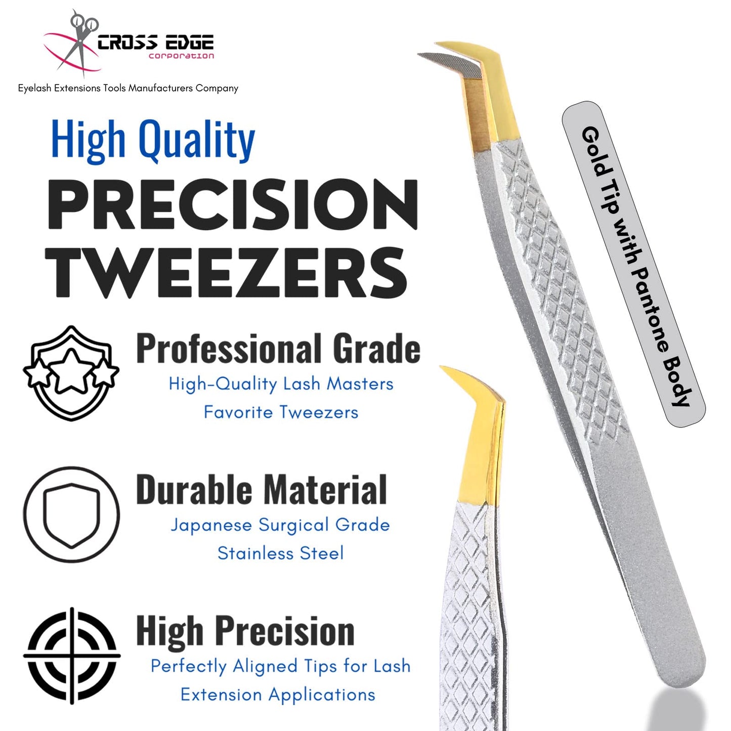 My Lash Tools Fiber Tip Lash Tweezers for Eyelash Extensions Professional Lash Tech Supplies Must Haves Volume Boot Eyelash Tweezers 12cm Stainless Steel Mink Fan Making Lashing Tweezer (Silver)