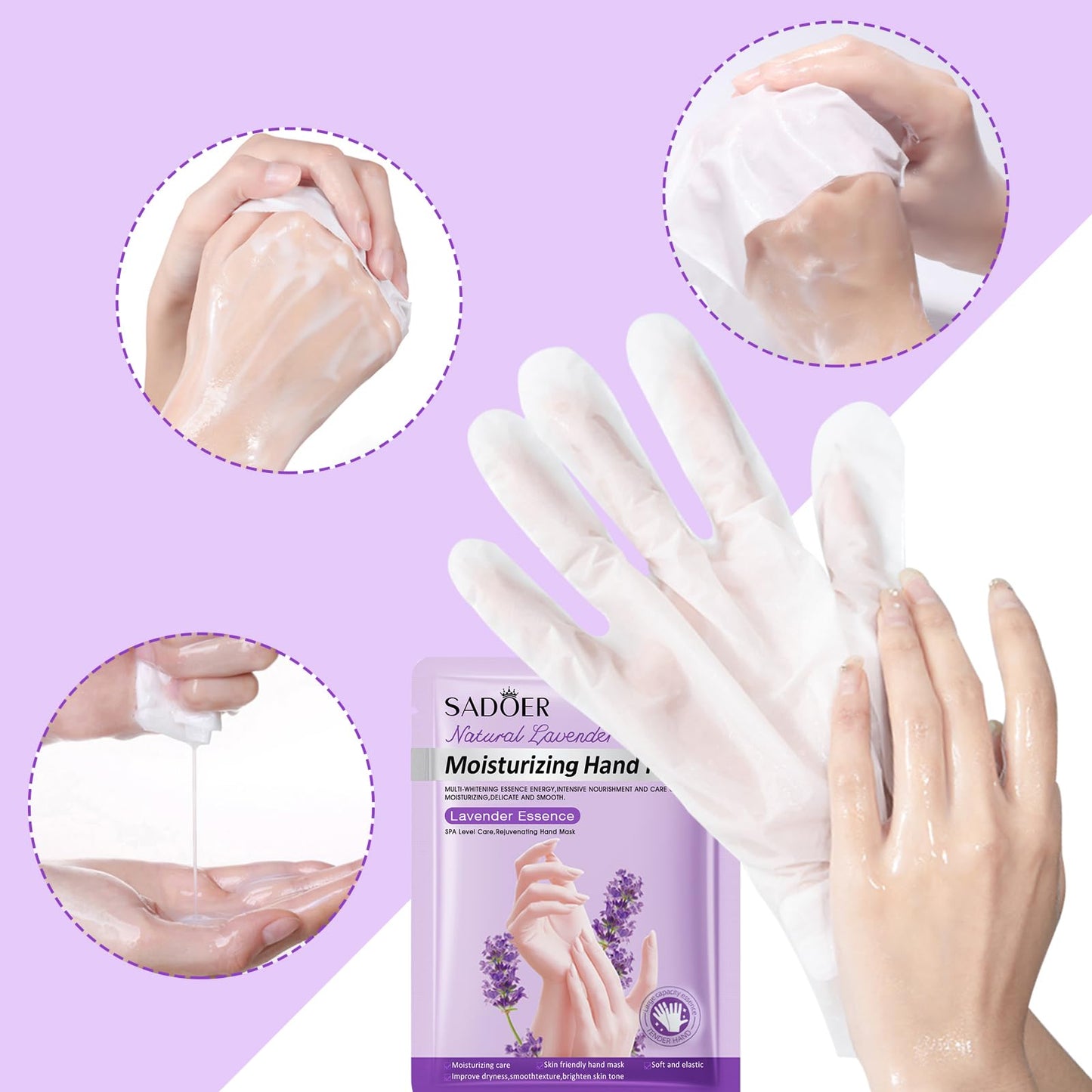 Permotary 6 Pack Moisturizing Hand Peel Mask Gloves, Hand Mask Natural Collagen Spa Gloves Moisture Enhancing Gloves for Dry Hands, Repair Rough Damage Skin for Women & Men (Lavendar)