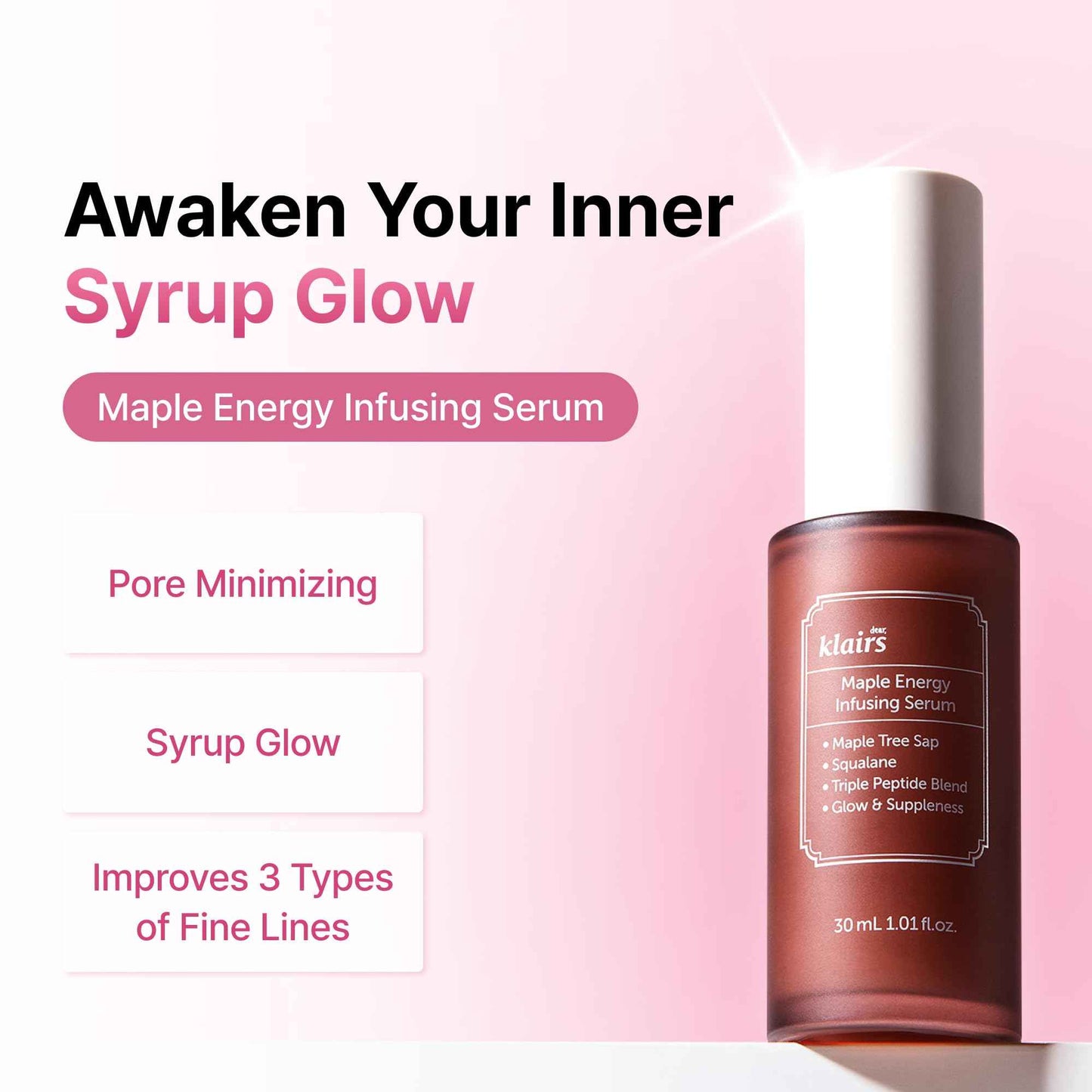 DearKlairs Maple Energy Infusing Serum 30 ml, Anti Aging, Skin Barrier, Pore Minimizing, Peptide, Squalane, hydrating and moisturizing serum, Korean skin care, Dry Skin