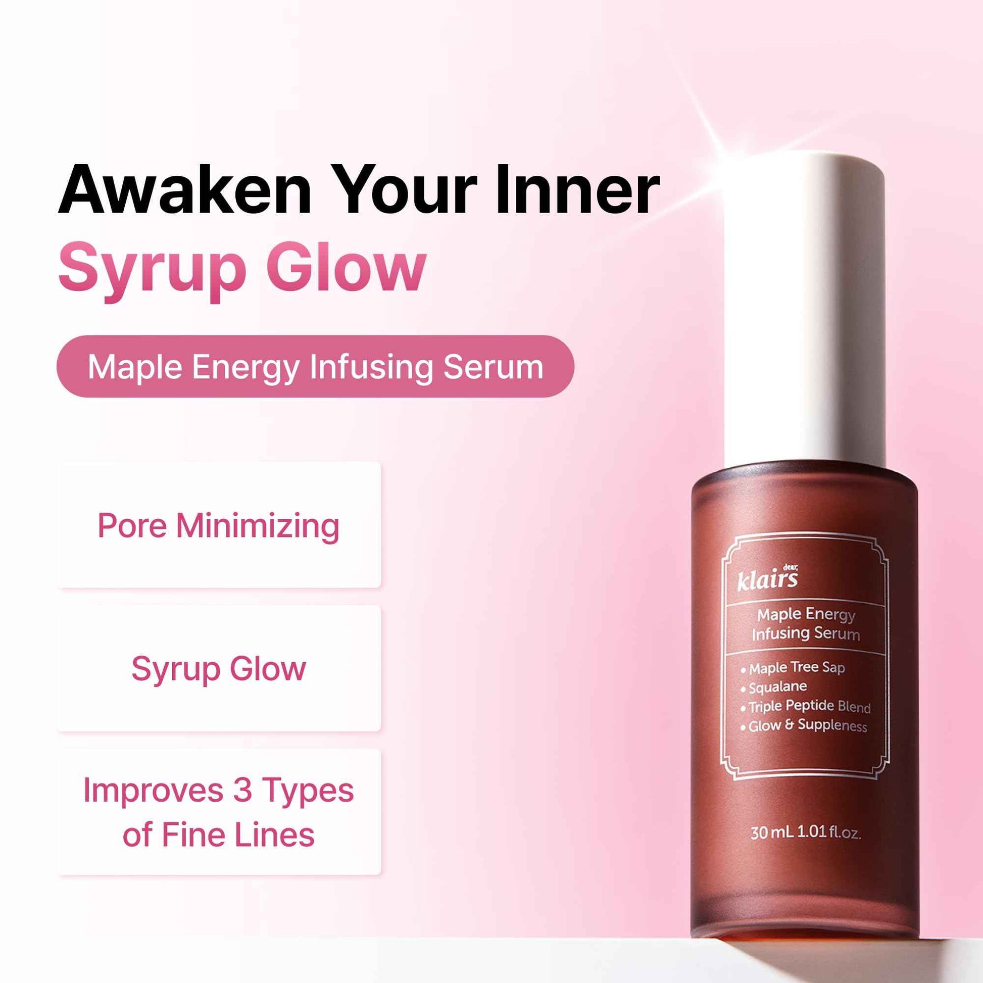 DearKlairs Maple Energy Infusing Serum 30 ml, Anti Aging, Skin Barrier, Pore Minimizing, Peptide, Squalane, hydrating and moisturizing serum, Korean skin care, Dry Skin