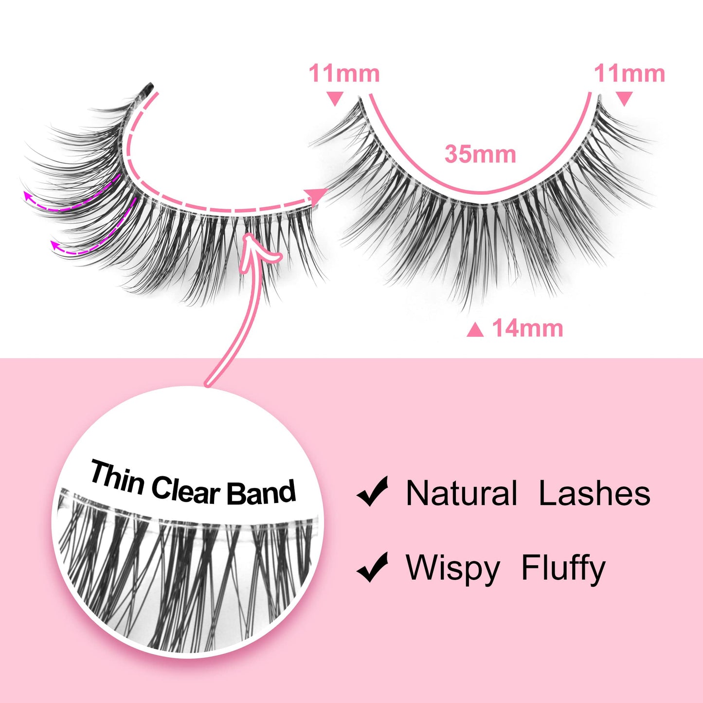 Natural Lashes with Clear Band False Eyelashes Pack 10 Pairs Fluffy Wispy False Lashes Natural Look 14MM Fake Eyelashes that Look Like Extensions