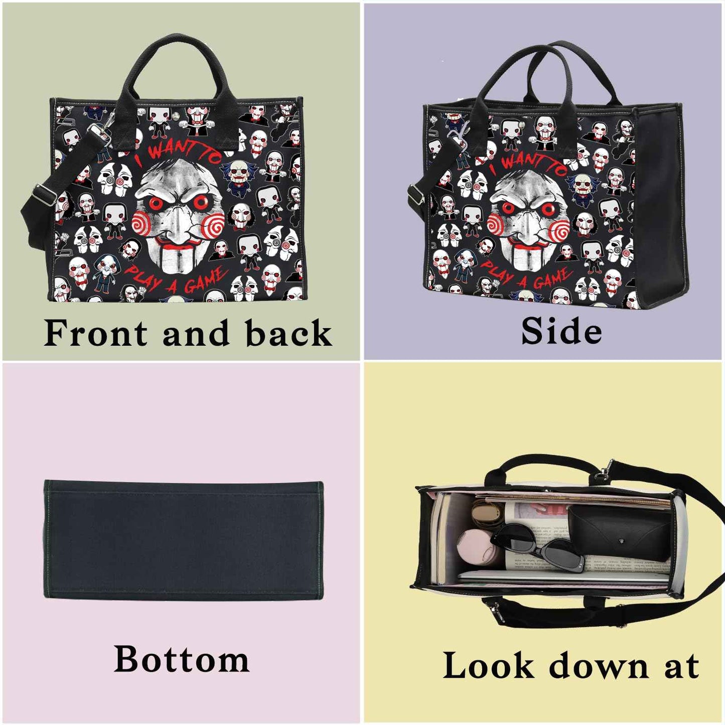 LEVLO Jigsaw Killer Tote Bag Horror Movie Fans Gift I Want To Play A Game Jigsaw Killer Shoulder Bag Horror Movie Merch (Play A Game LT)