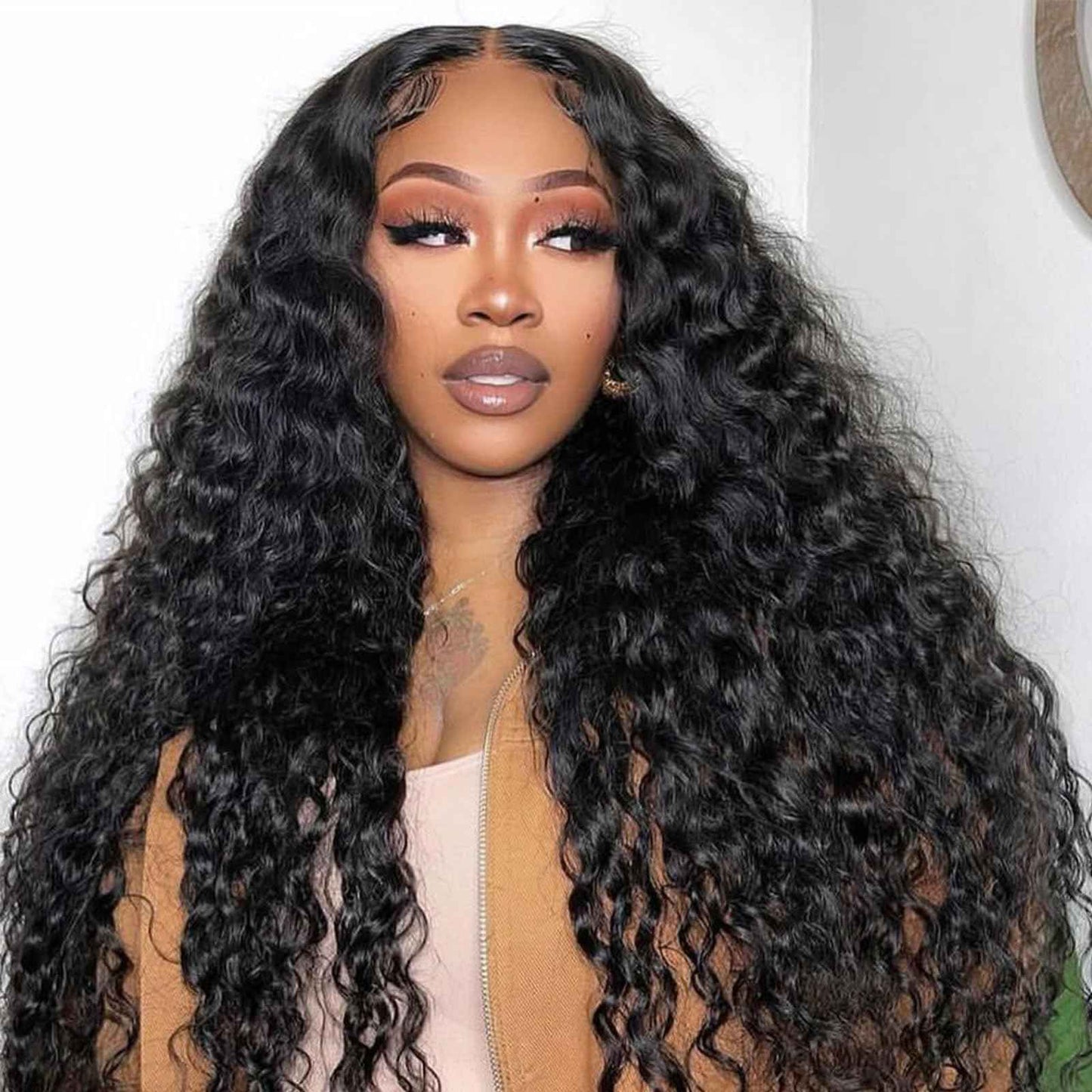 DSEKCAIN 2x6 HD Lace Closure Deep Wave Human Hair Deep Curly Transparent Lace Closure 2x6 Long Middle Part 100% Raw Virgin Human Hair Natural Black 1B Color 14 Inch 150% Density