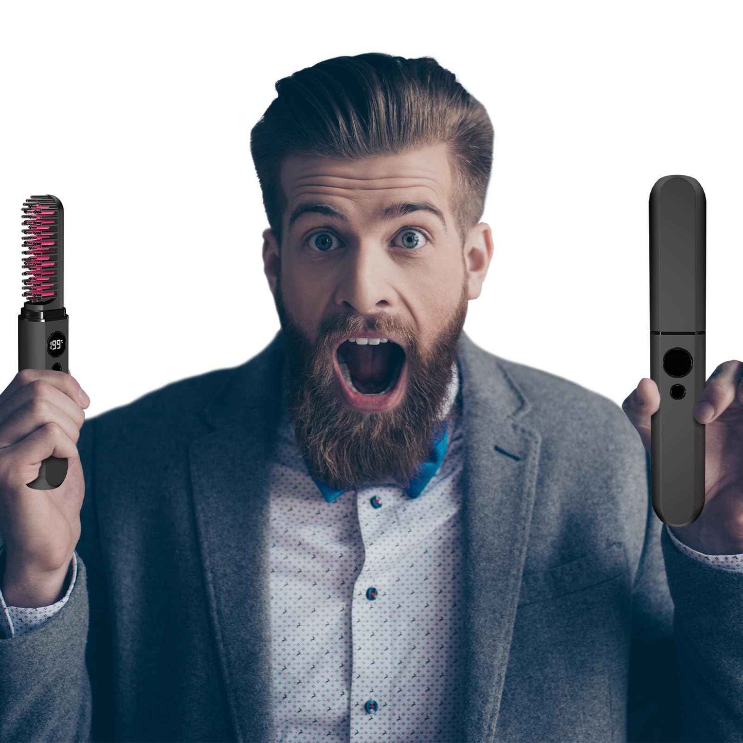 Beard Straightener for Men, Heated Beard Brush, Cordless Beard Hot Comb for Medium to Long Beards, with Travel Case, Rechargeable, 3 Temp Settings, Ionic Technology, Grooming Gift for Men(Black)