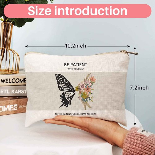 Be Patient With Yourself, Nothing In Nature Blooms All Year, Mental Health Bag, Daughter Gift, Butterfly Makeup Bag, Birthday Gift, To Girl, Positivity Gift