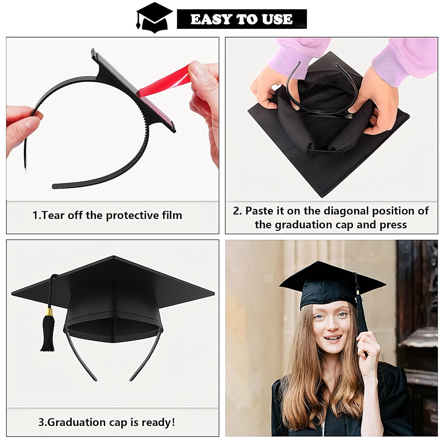 Generic Graduation Cap Headband Grad Cap Headband Hat Accessories for Graduates Hairband Headwear for Women and Girls Secure Hairstyle Unisex Black Supplies 1pcs, style2