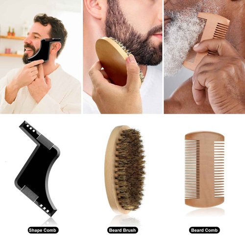 Beard Kit Gifts for Men, Father's Day Birthday Gifts for Men Dad Him, Grooming & Trimming Tool Complete Set, Beard Care Kit with 2 Beard Growth Oil/Balm/Brush/Comb/Shaving Soap/Cup&Storage Bag