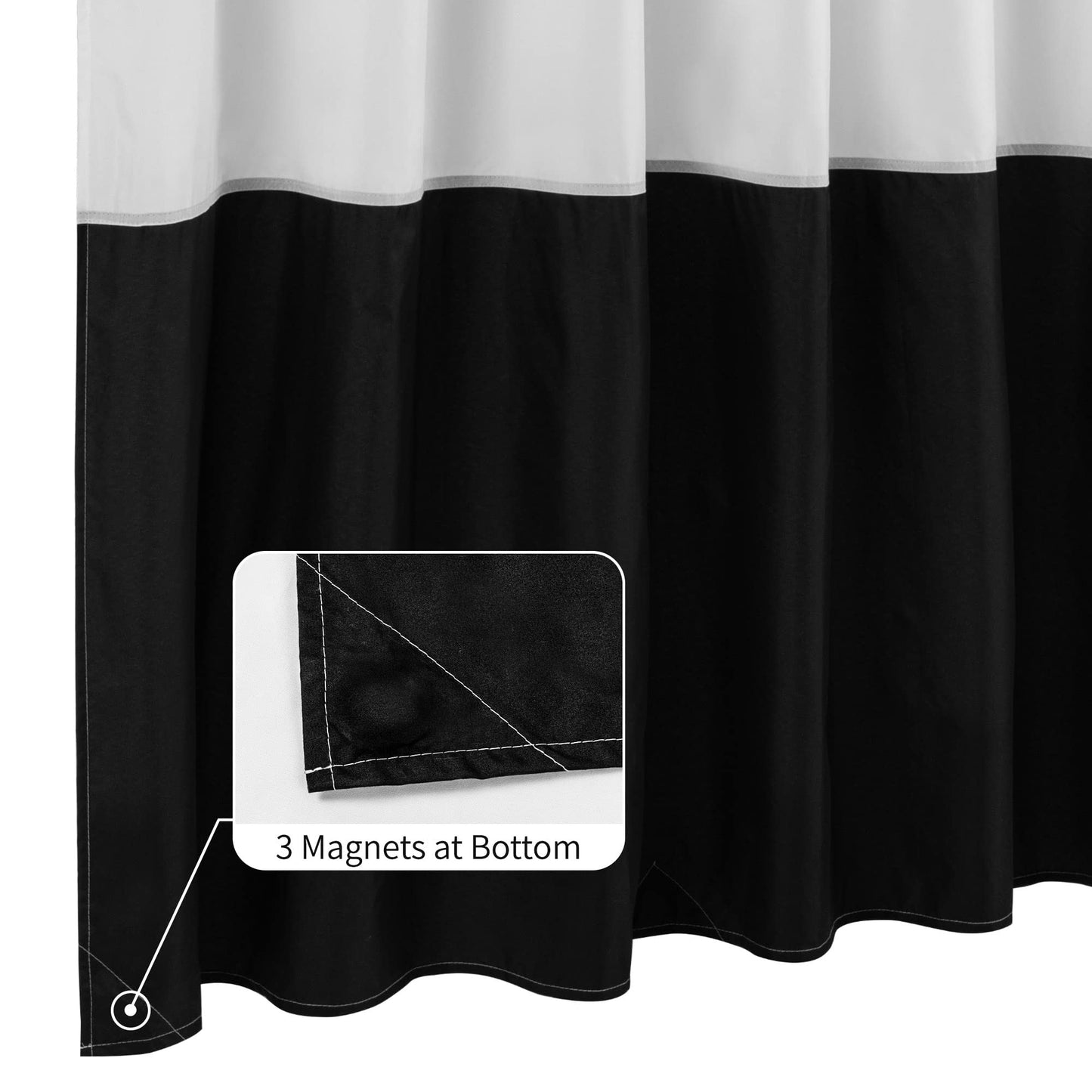 Waterproof Fabric Shower Curtain Liner - Soft & Light-Weight Cloth Shower Curtain with 3 Bottom Magnets, Hotel Quality & Machine Washable - Standard Size 72x72, Color Block Black and White