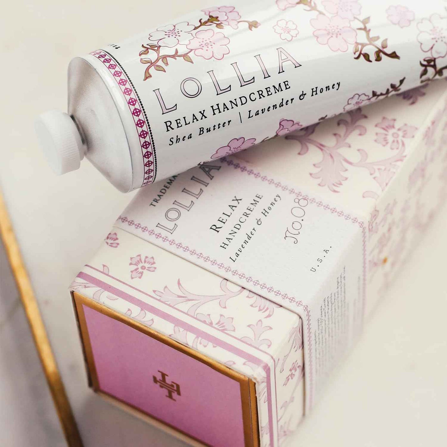 LOLLIA Relax Handcreme, 4 oz, Sugar Cane, Vanilla Bean, & Jasmine, Scented Hand Cream for Women, Moisturizing Lotion for Dry Hands, Quick Absorbing Shea Butter & Cocoa Butter, Luxury Purse Essentials