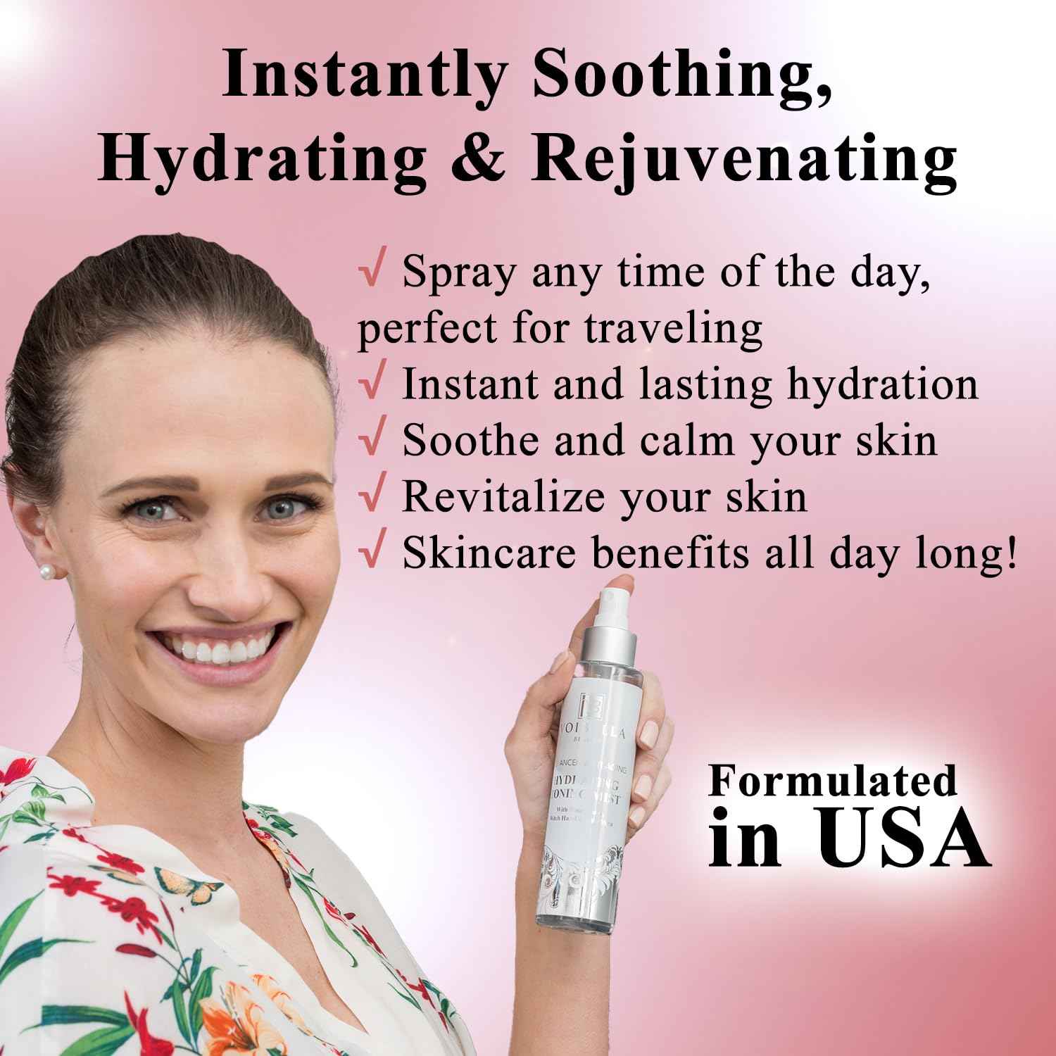 Organic Hydrating Toner for Face Anti-Aging - Rose Water, Witch Hazel & Aloe Vera Toning Facial Mist for Women. Natural Skin Moisturizing Rosewater Spray. Oil Free, Pure, Fresh & Pore Tight