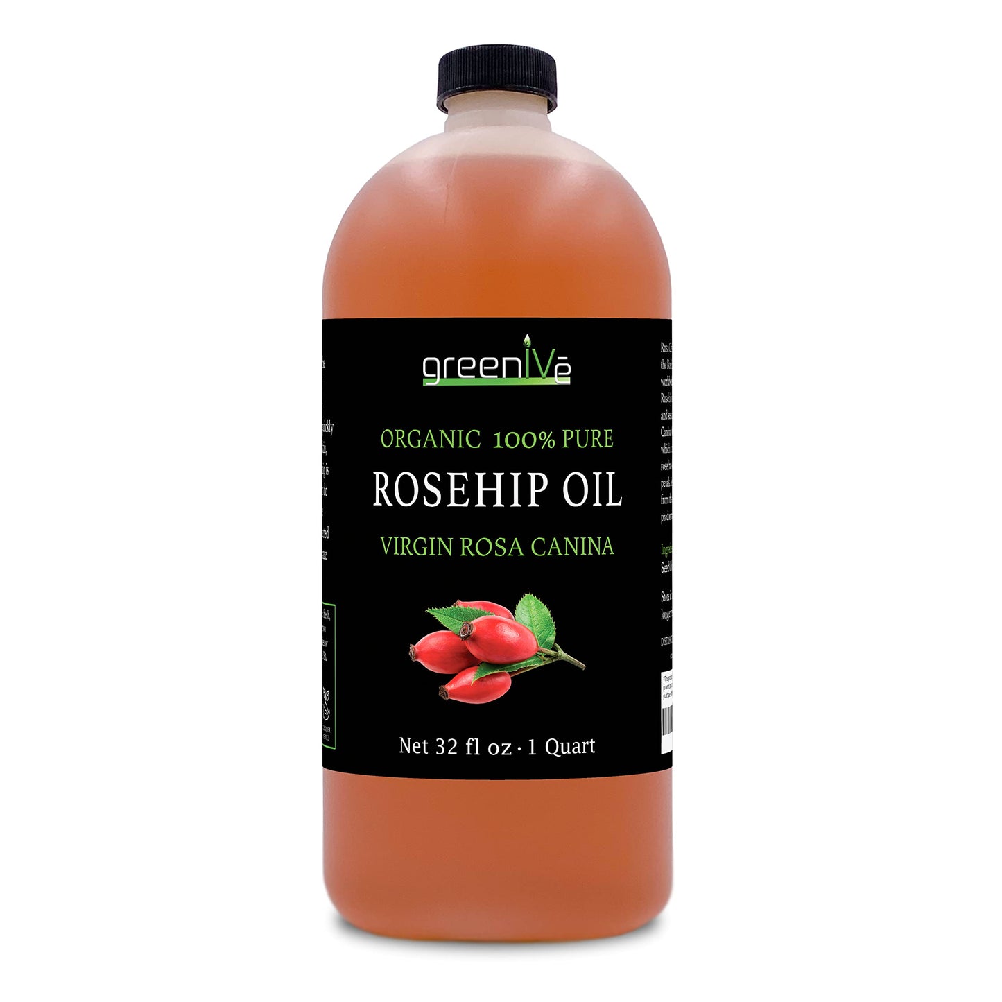 GreenIVe Organically Grown Rosehip Oil Rosa Canina 100% Pure Cold Pressed Virgin Oil (32 Ounce)