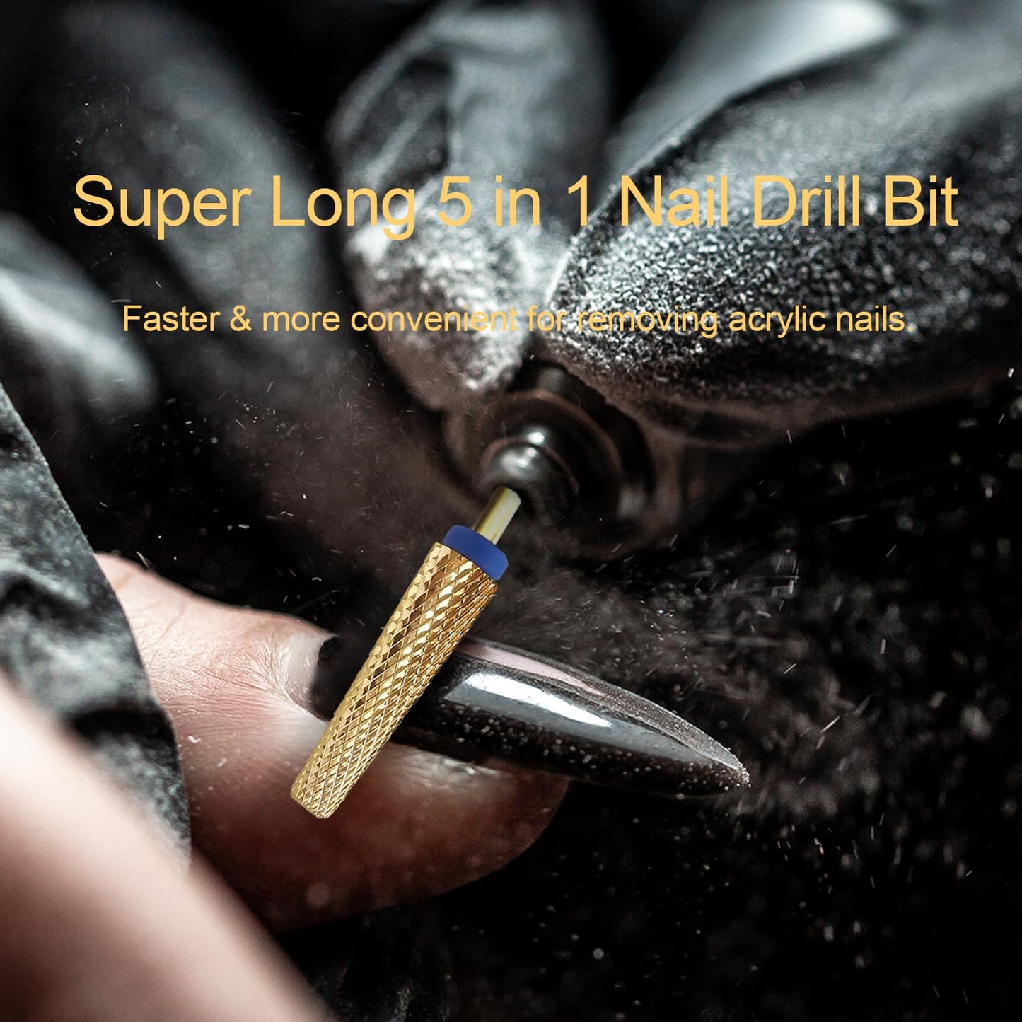 Super Long 5 in 1 Nail Drill Bit, Corfulra Professional Carbide Tungsten Bits, Upgrade Nail Bit for Nail Drill, Advanced Nail Bit Fast Remove for Long Acrylic Nails, Dip Polish, Cuticle Gel, Gold, M