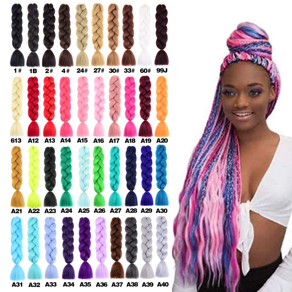 SHUOHAN 6 Packs Ombre Jumbo Braiding Hair Extensions 24 Inch High Temperature Synthetic Fiber Hair Extensions for Box Braids Braiding Hair (Black to Deep Brown)