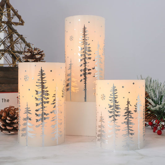 REVELBUNNY Christmas Tree LED Candles Battery Operated Flickering Flameless Candles with Remote Timer, Real Wax Pillar Candles for Birthday Home Holiday Decoration Christmas Gifts, Set of 3