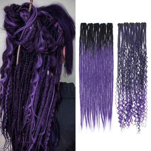 Sangtok 10 PCS Mixed Clip in Dreadlock Extensions, 24 inch Synthetic Dreads Extensions, Thin Straight Dreadlock for Women, 1b-purple
