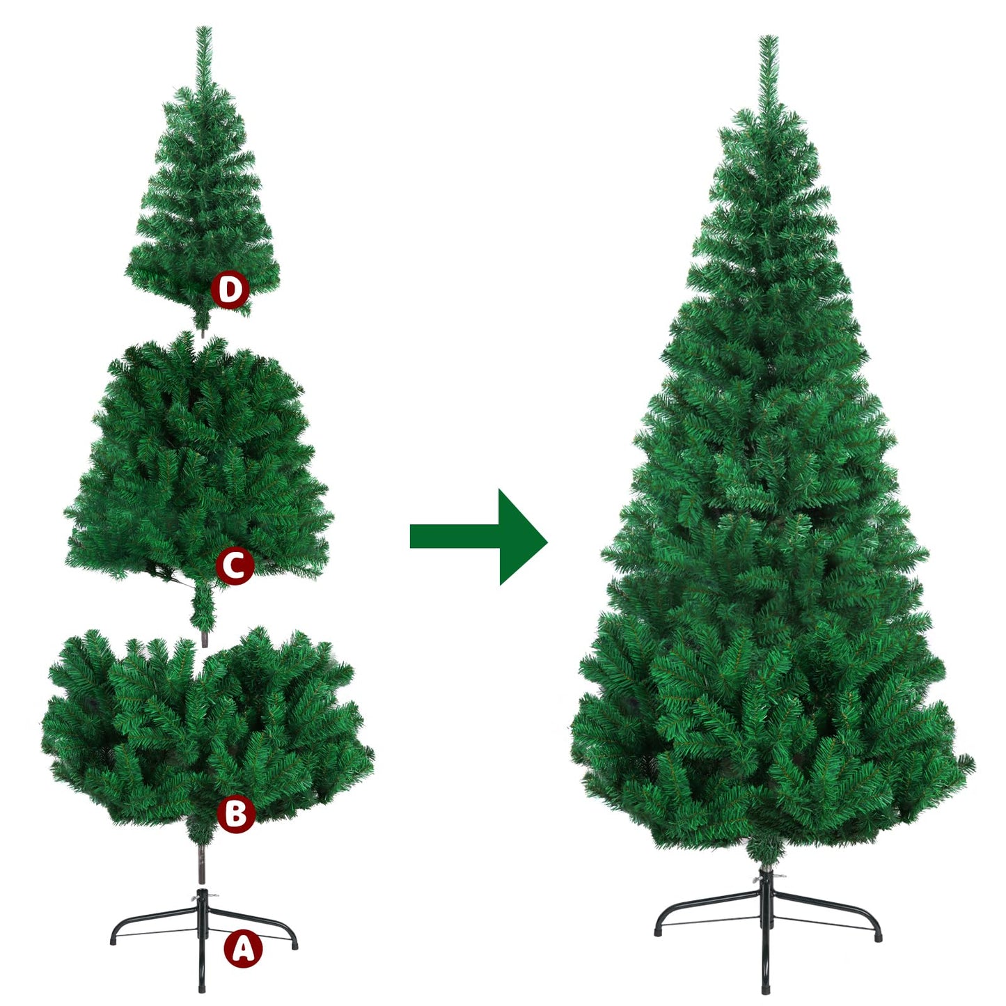 CCINEE 6ft Pine Artificial Christmas Green Half Tree Easy-Assembly with Solid Metal Stand for Wall Xmas Themed Party Decoration Indoor Outdoor Living Room Decor