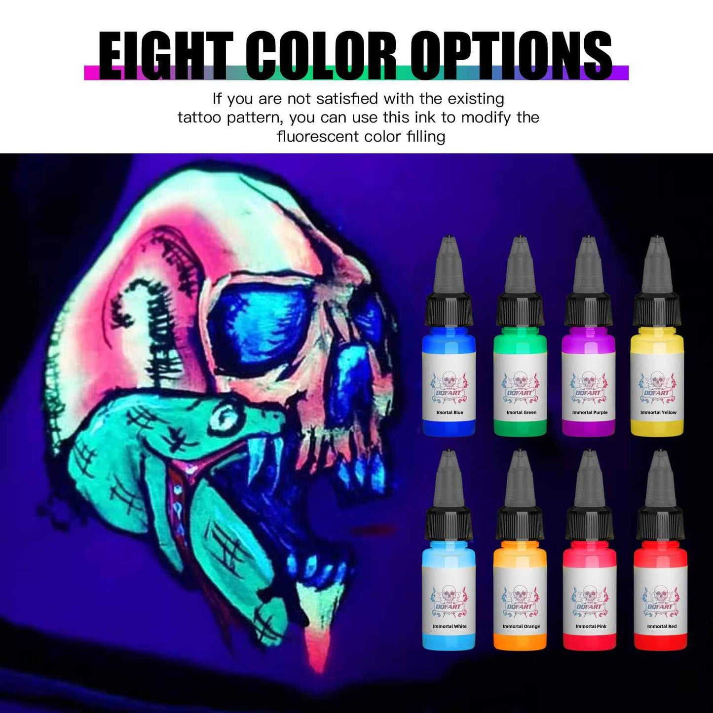 8 Colors UV Tattoo Ink Set,15ml Professional Fluorescent Ink Glow in The Dark Tattoo Ink Blacklight Ink,0.5oz/Bottle Neon Tattoo Ink Invisible