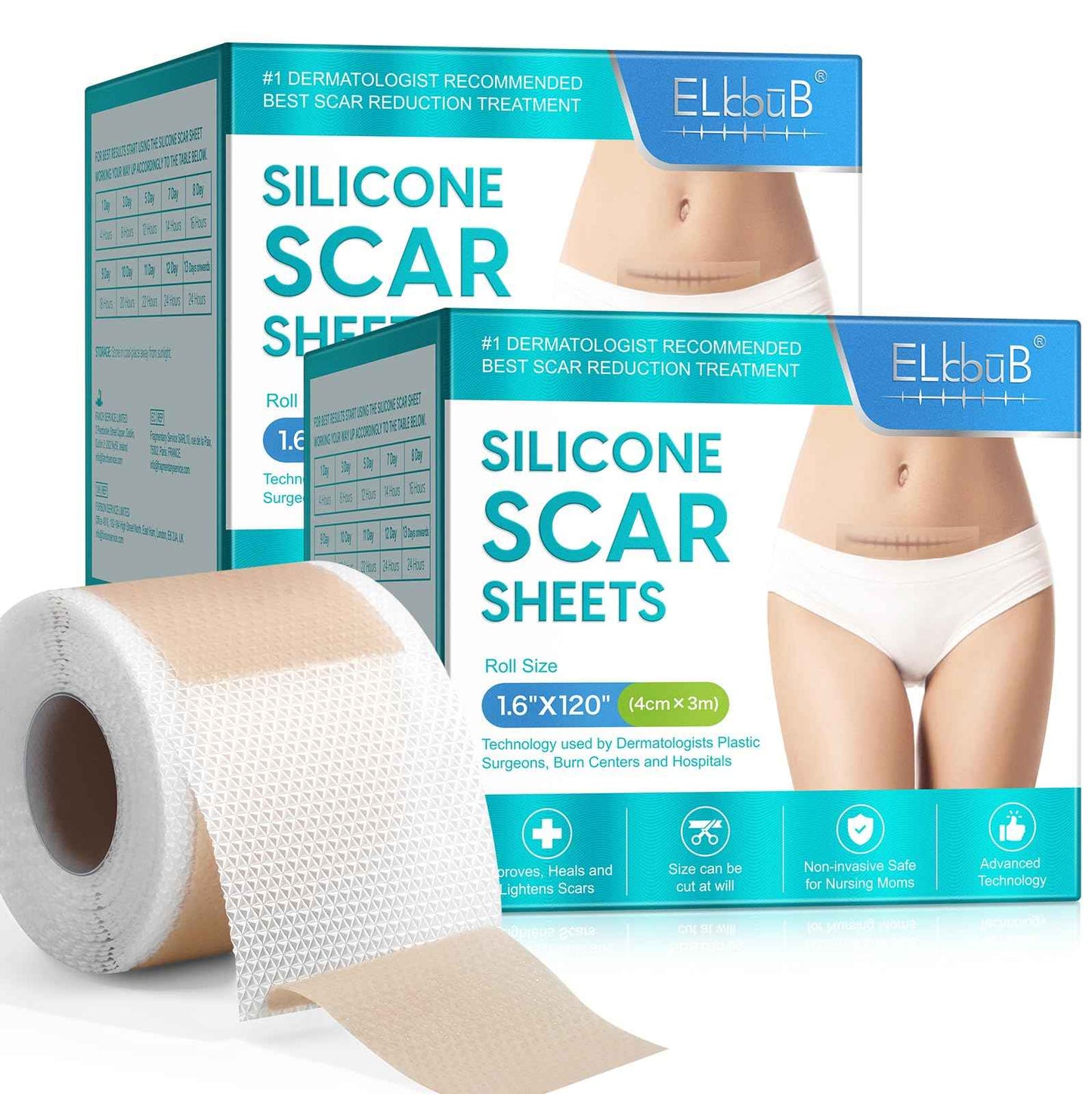 Silicone Scar Sheets (1.6” x 120”), Medical Grade Scar Tape for C-Section, Surgery, Keloid, Burn, Acne Scars - Reusable, Pain-Free, Safe for Sensitive Skin