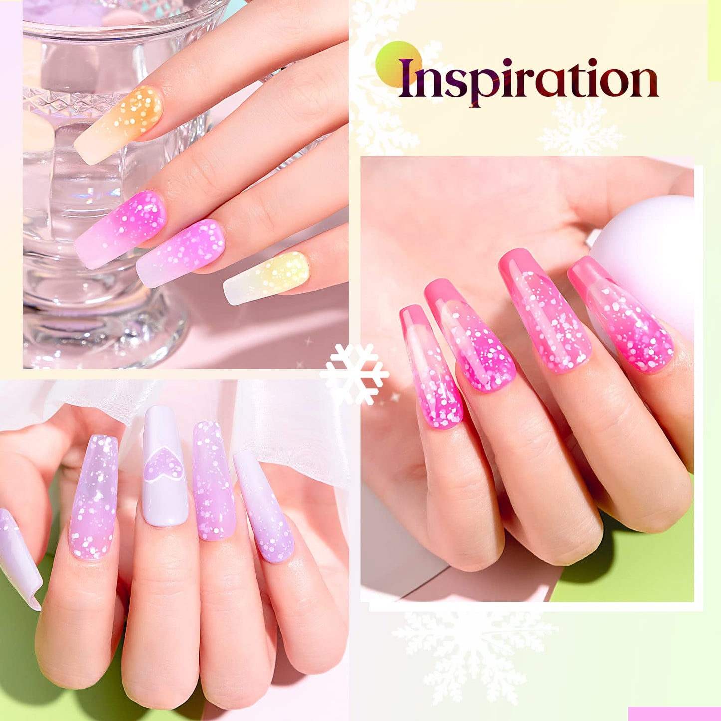 MIZHSE Neon Snowflake Gel Polish Set - 8 Colors Summer Hot Pink Neon Bright Macaron Candy Jelly Nail Polish Gel Popular Soak Off LED Nail Art Manicure DIY for Nail Salon