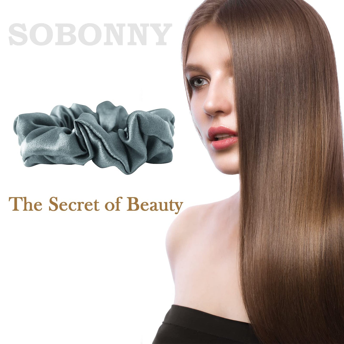 SOBONNY Mulberry Silk Hair Scrunchies, 3 Count, 100% Silk, No Damage for Frizz Prevention, Sleep and Night Scrunchie, Hair Accessories for Women (Black, Haze Blue, Rubber Red)