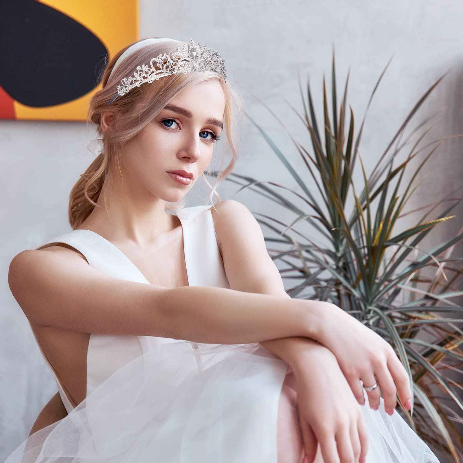 BBTO 10 Pcs Crystal Tiara and Crowns for Women Girls Princess Rhinestone Crown Queen Headband with Combs Bride Tiara for Birthday Party Wedding Prom Hair Accessories(Silver)