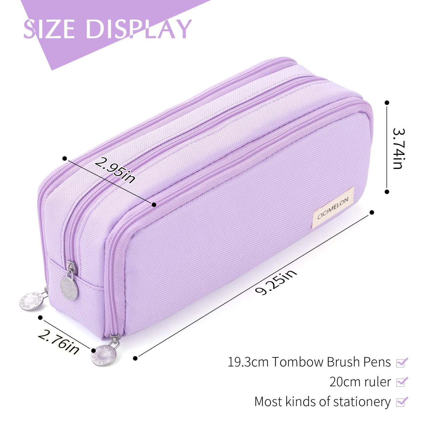 CICIMELON Large Capacity Pencil Case 3 Compartment Pouch Pen Bag for School Teen Girl Boy Men Women (Purple)