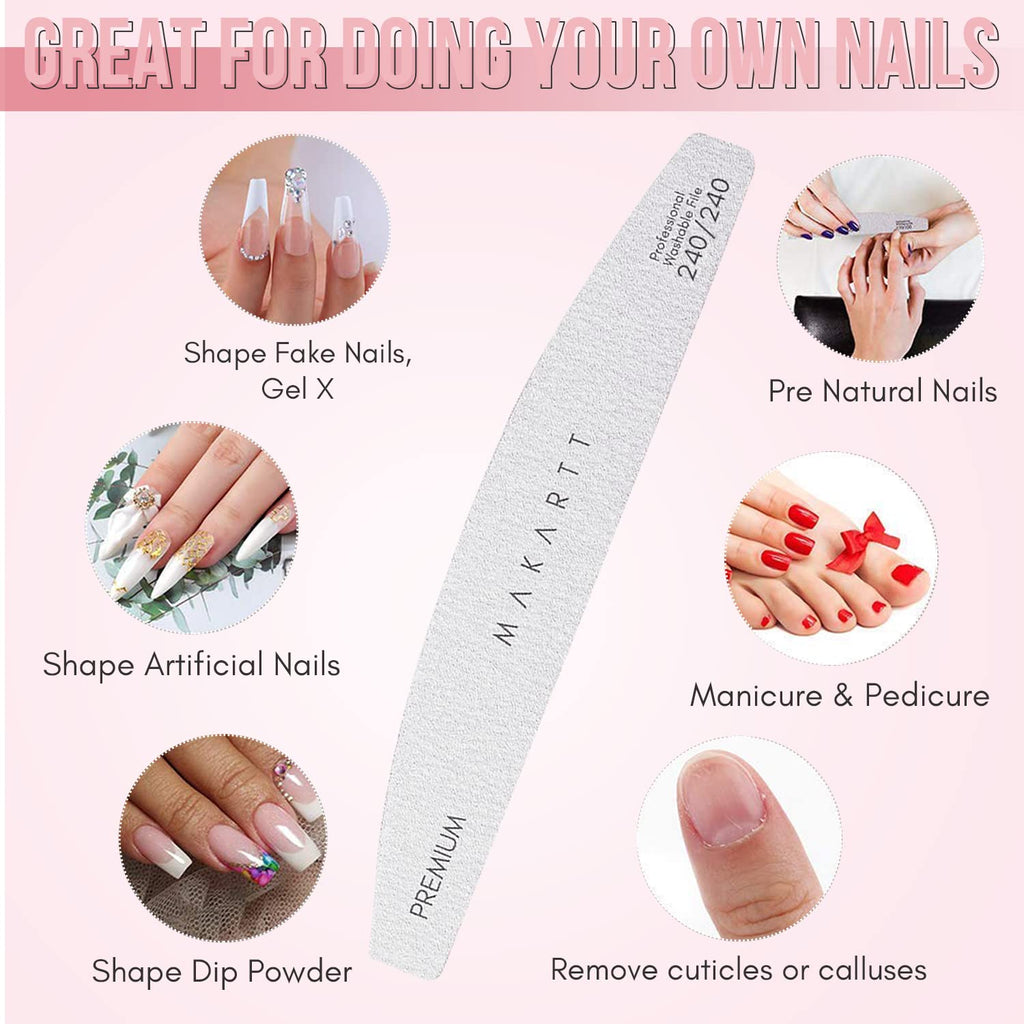 Makartt Nail File: 100/180 Grit Emery Boards for Nails, 10 Pcs Zebra Doubled Sides Coarse Fingernail Filer for Acrylic and Extension Gel Removal Manicure Kit Salon Home Use