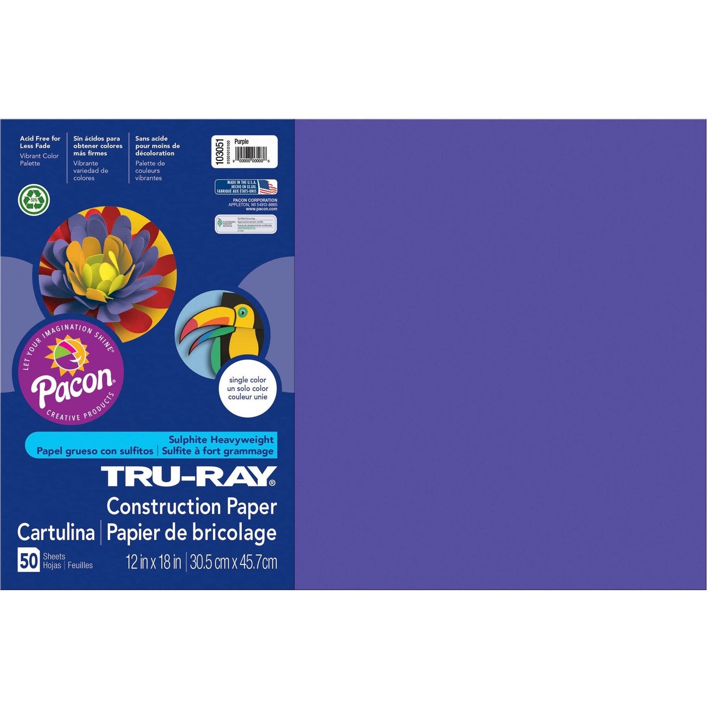 Tru-Ray® Construction Paper, 50% Recycled, 12" x 18", Purple, Pack Of 50