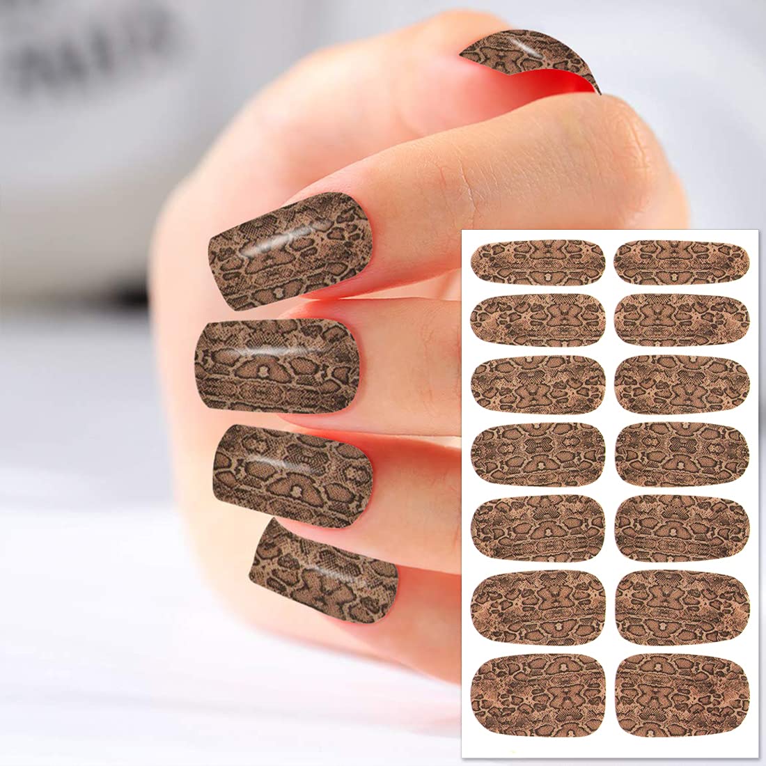 JERCLITY 12 Sheets Snake Skin Nail Polish Strips Stickers with Nail File Self-Adhesive Python Pattern Press On Nail Stickers Full Wraps for Women Girls Nails Art