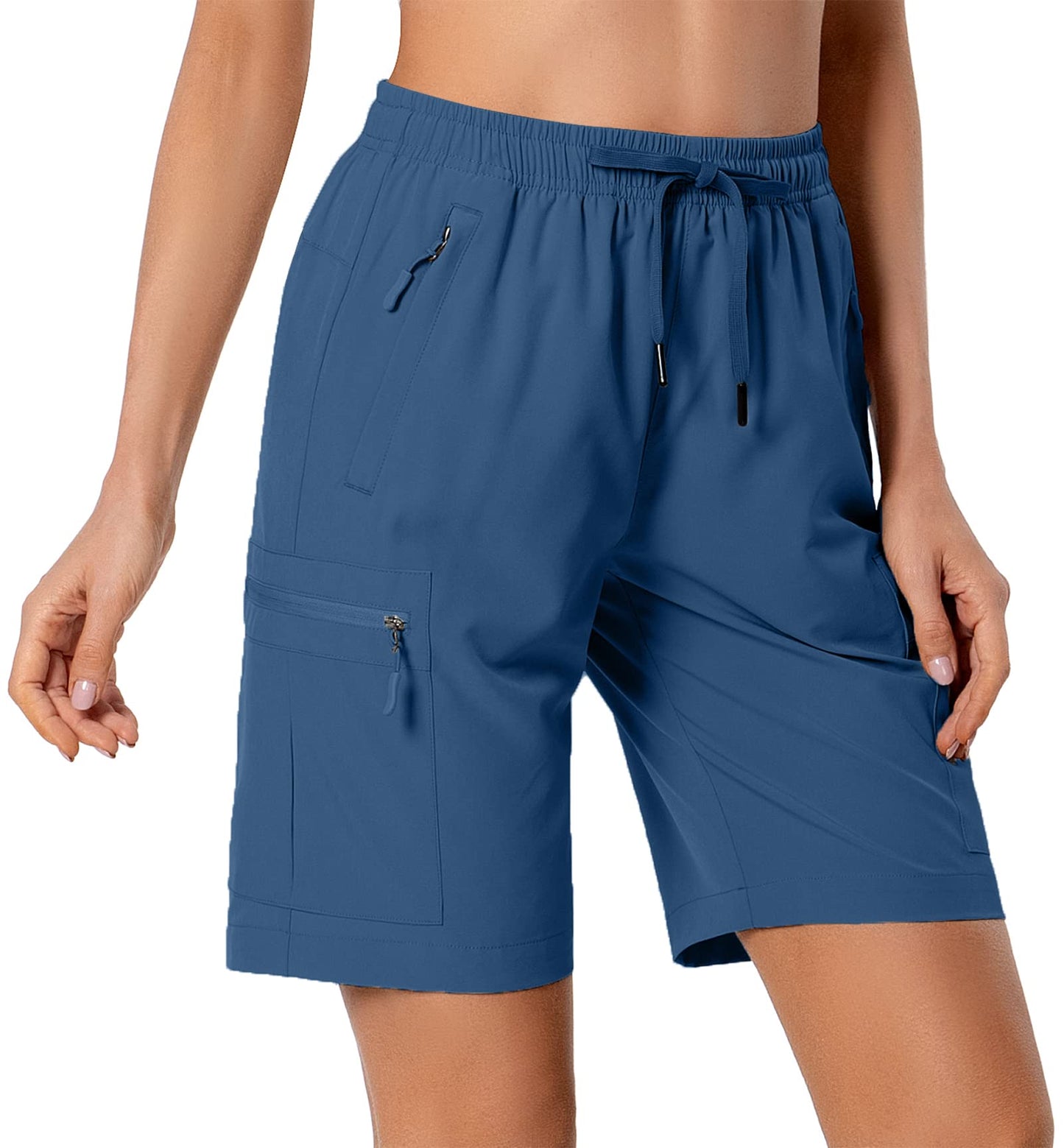 Women's Lightweight Hiking Cargo Shorts Quick Dry Athletic Shorts for Camping Travel Golf with Zipper Pockets Water Resistant Blue