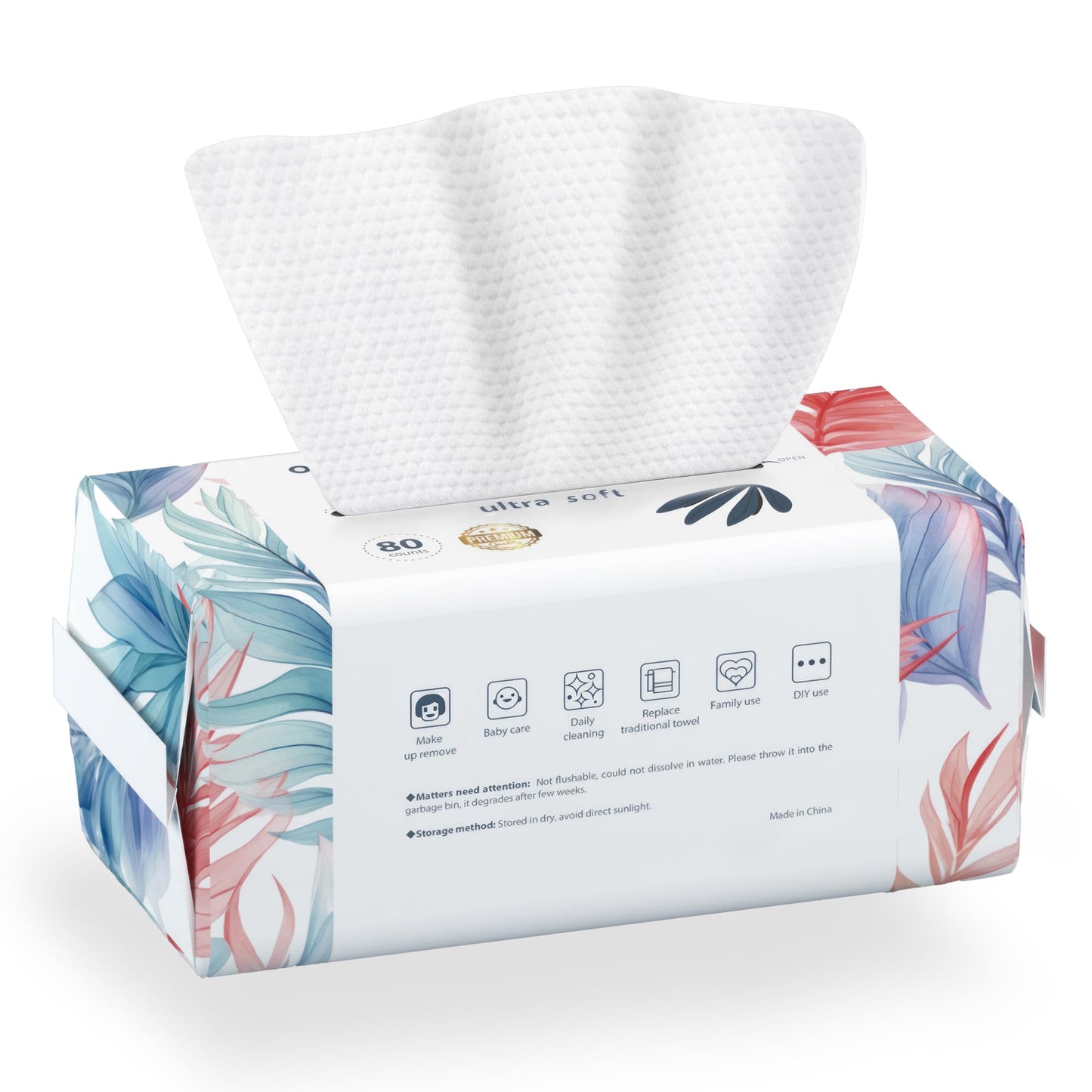 Ourmed Life Face Towels - Ultra Thick Disposable USDA Biobased Facial Clean Wash Cloth for Sensitive Skin, Lint- free Facial Tissue for Cleansing, Skincare and Makeup Remover, Dry Wipes, 80 count