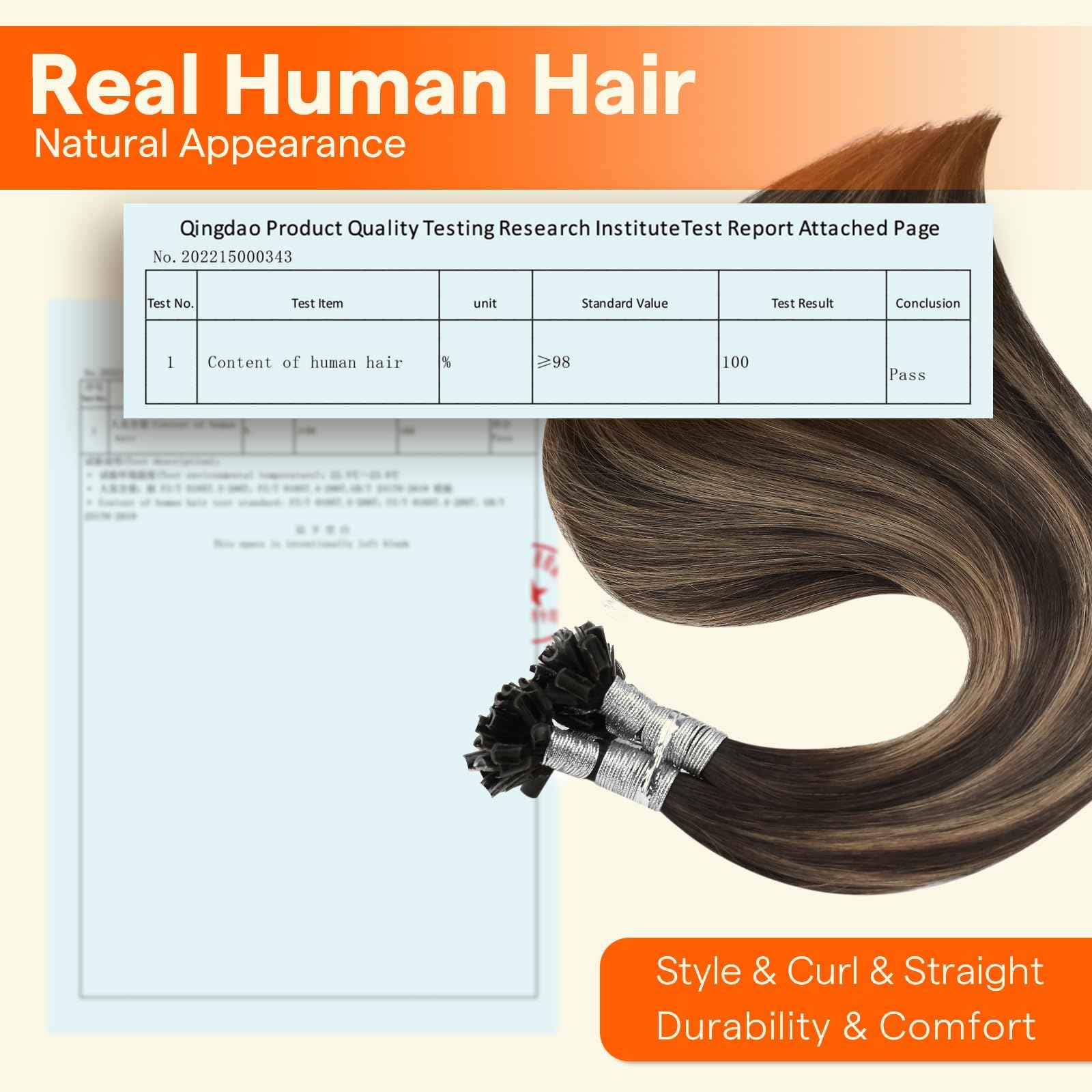 Full Shine U Tip Hair Extensions Real Human Hair 18 Inch Keratin Hair Extensions Utips Balayage Brown Fusion Extensions Natural Straight Remy Hair 50 Grams for Women