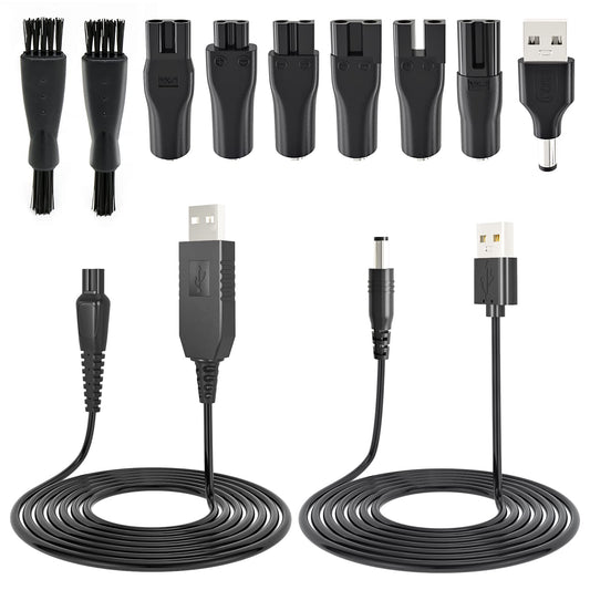 Punasi 5V USB Charger Cord Replacement, USB Adapter with 6pcs Connectors for Electric Hairdressers Norelco Shavers Beard Trimmer Hair Clippers HQ8505 Charging Line Table Lamps 5521 Adapter