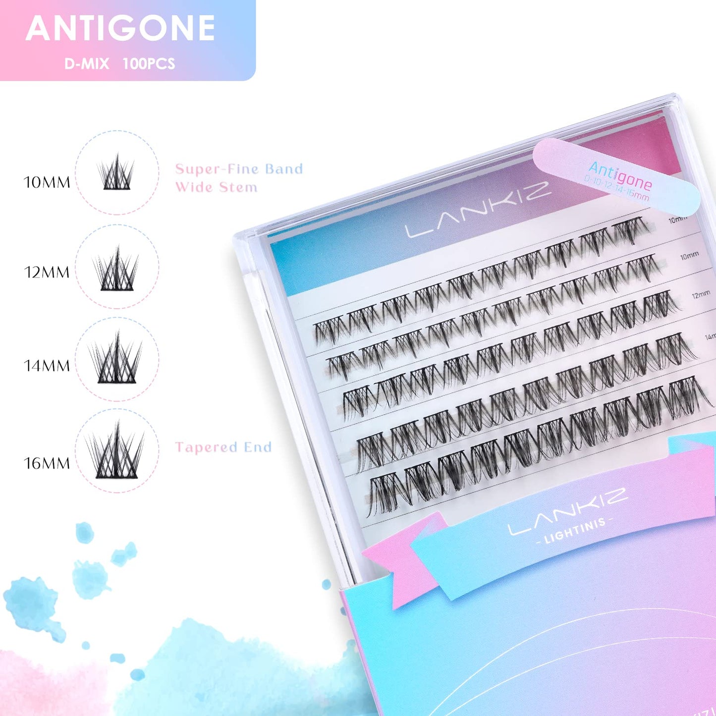 LANKIZ Lash Clusters DIY Eyelash Extensions 100 Clusters Lashes D Curl Individual Lashes Eyelash Clusters Extensions Wispy Lashes Cluster DIY at Home D-MIX(10-16mm)(Antigone Style)