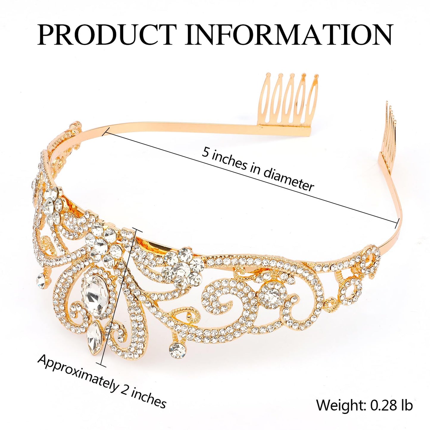 SuPoo Gold Bridal Crown Wedding Tiaras and Crowns for Women Girls Queen Birthday Crown with Combs Crystal Princess Rhinestone Tiara Headband Prom Headpieces Cosplay Hair Accessories for Halloween